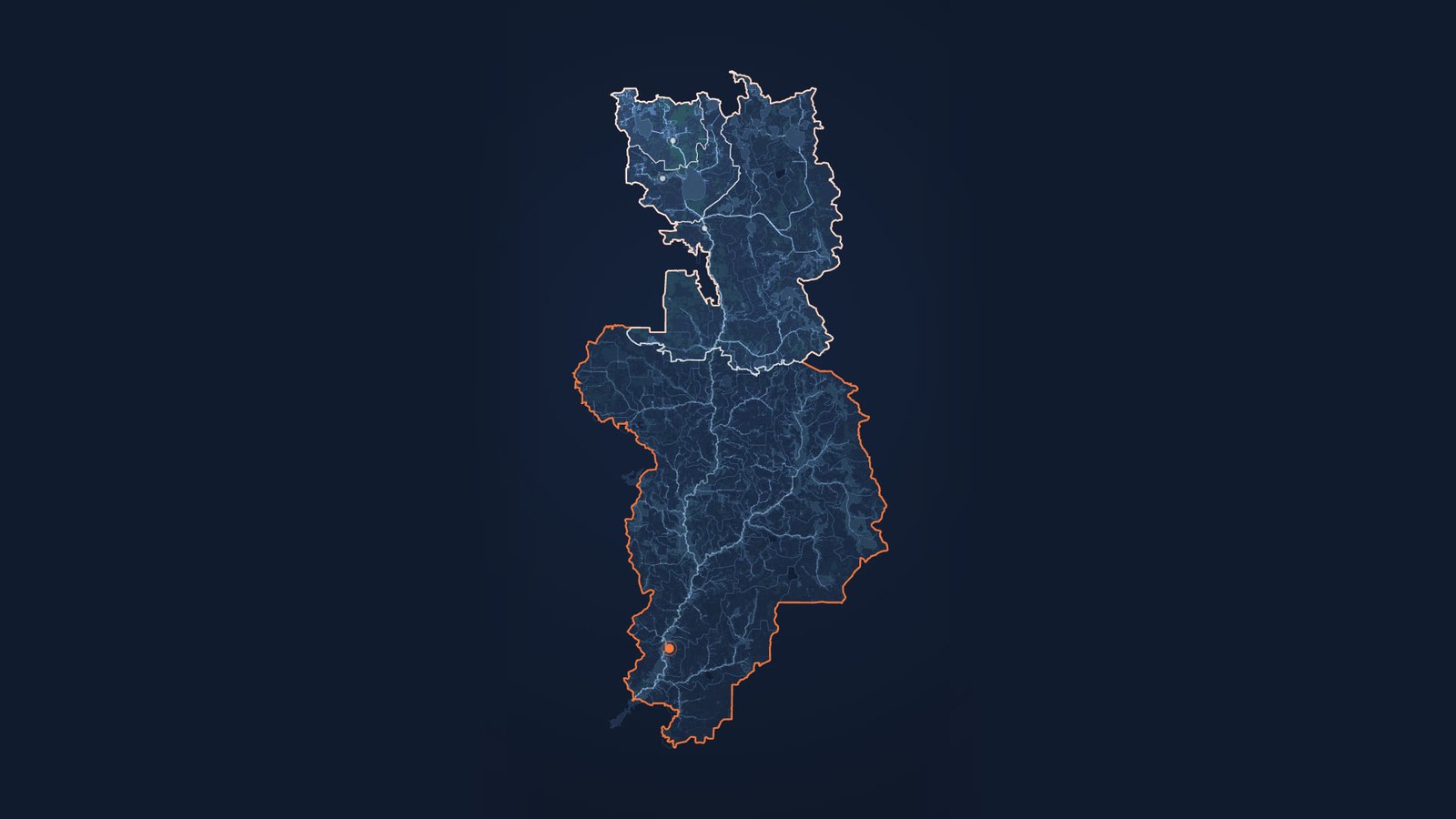 The Peace River basin, Florida: HUC12 unit outlines and channels, with a smaller nested watershed outlined inside it