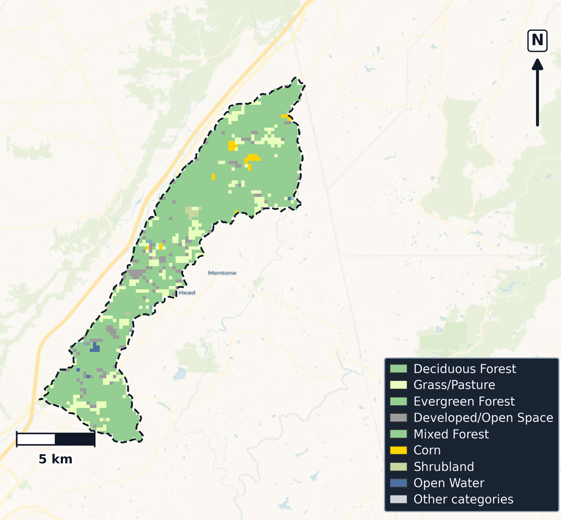 Upper Coosa · Alabama — Cropland Data Layer land use, basin clip