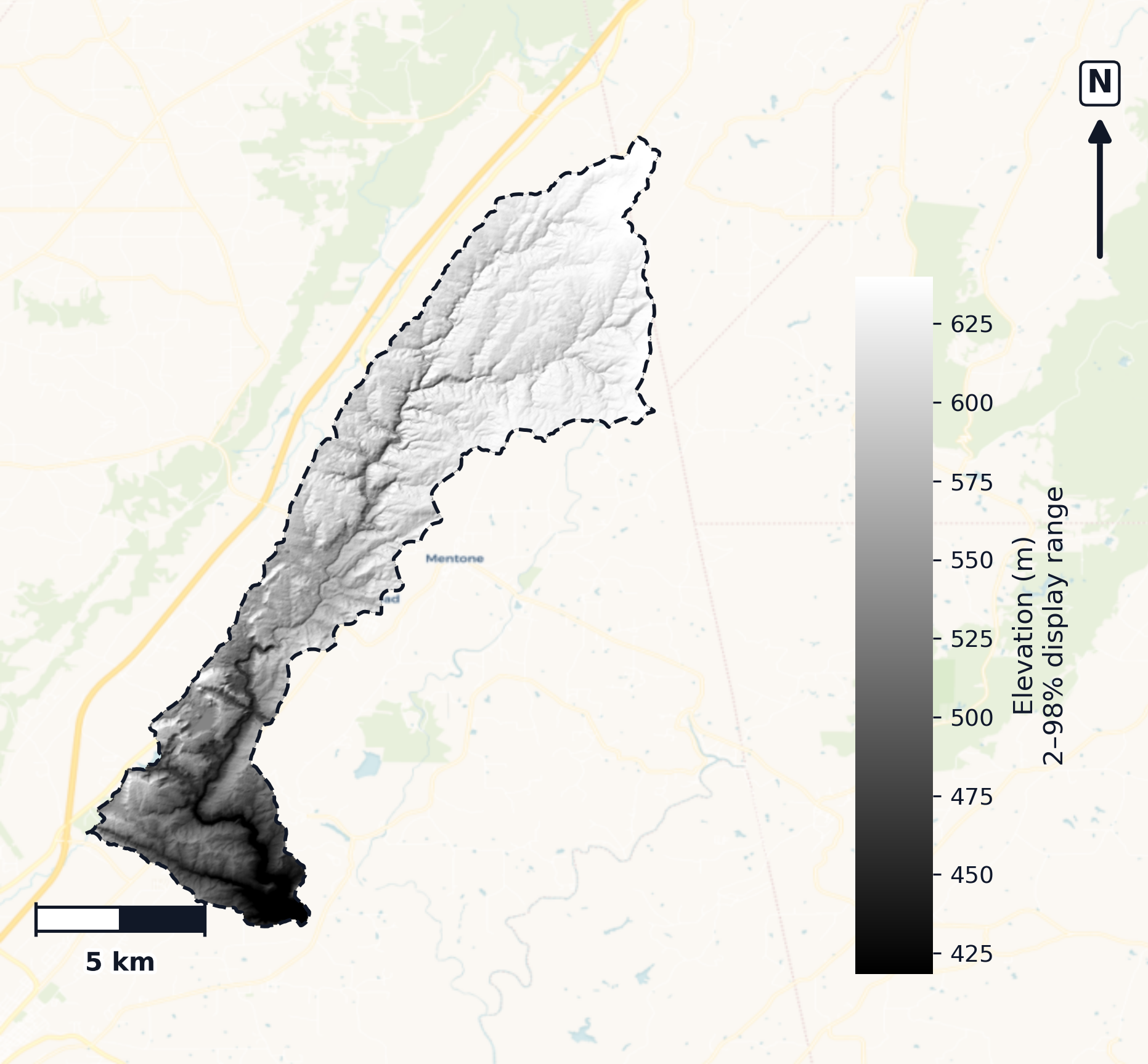 Upper Coosa · Alabama — DEM hillshade, basin mask (same layout as flood-report maps)