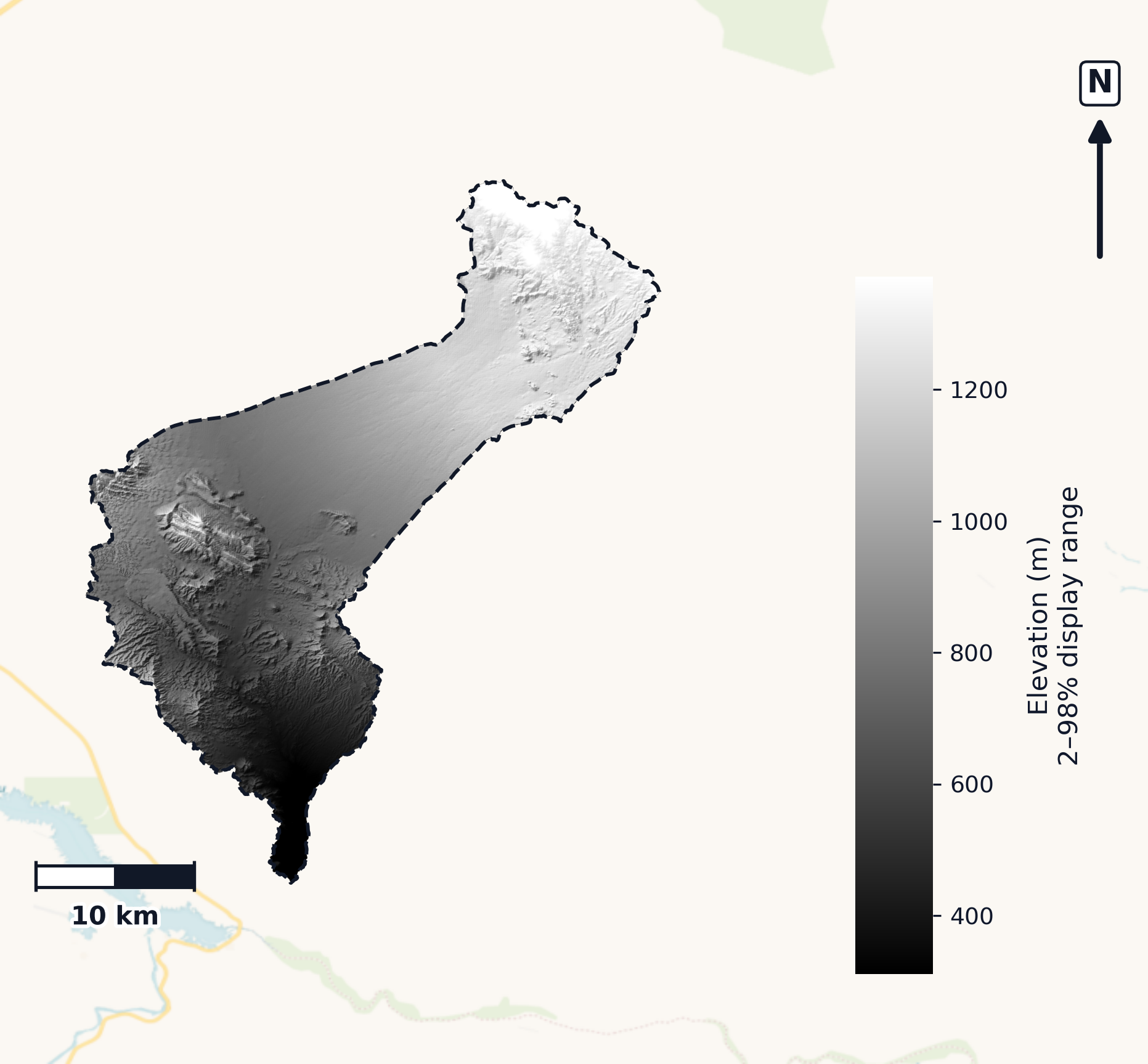 Bill Williams · Arizona — DEM hillshade, basin mask (same layout as flood-report maps)