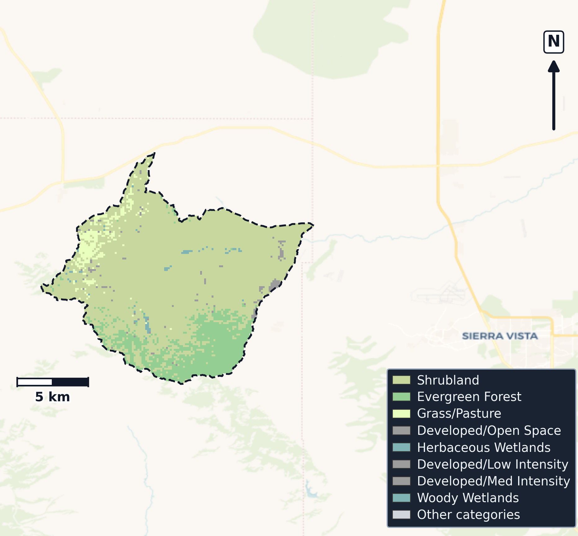 Upper San Pedro · Arizona — Cropland Data Layer land use, basin clip