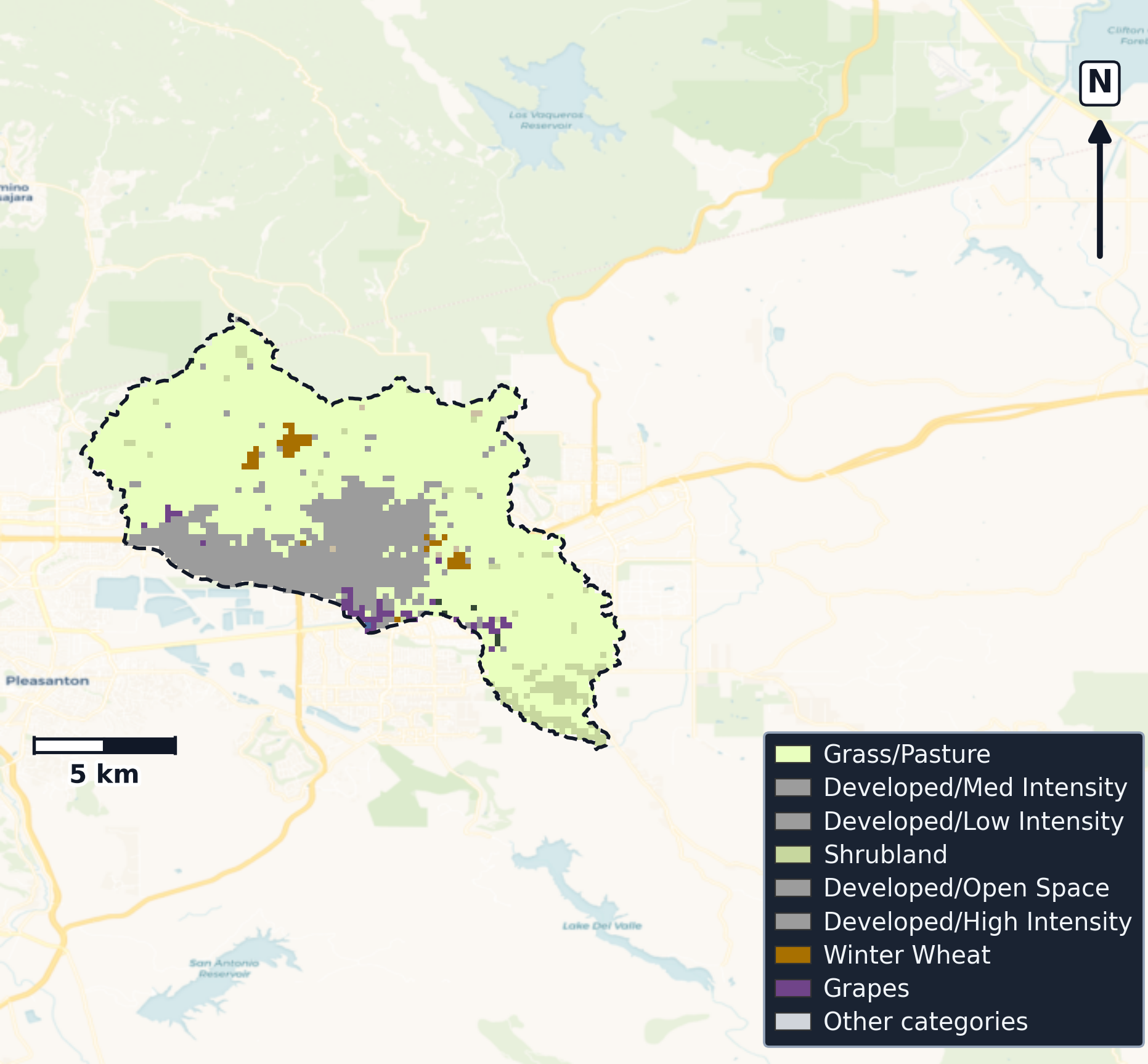 San Francisco Bay · California — Cropland Data Layer land use, basin clip