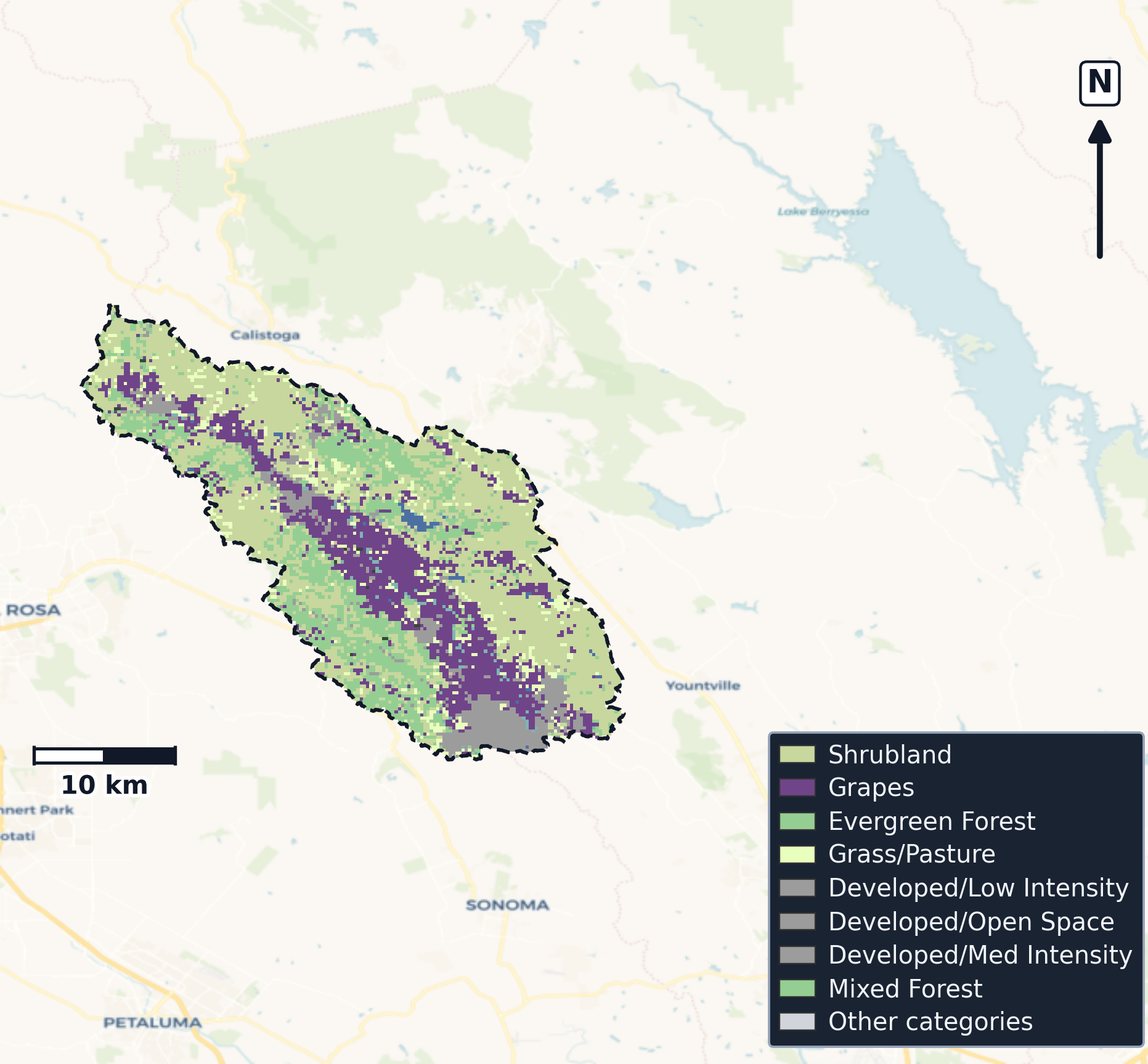 San Pablo Bay · California — Cropland Data Layer land use, basin clip