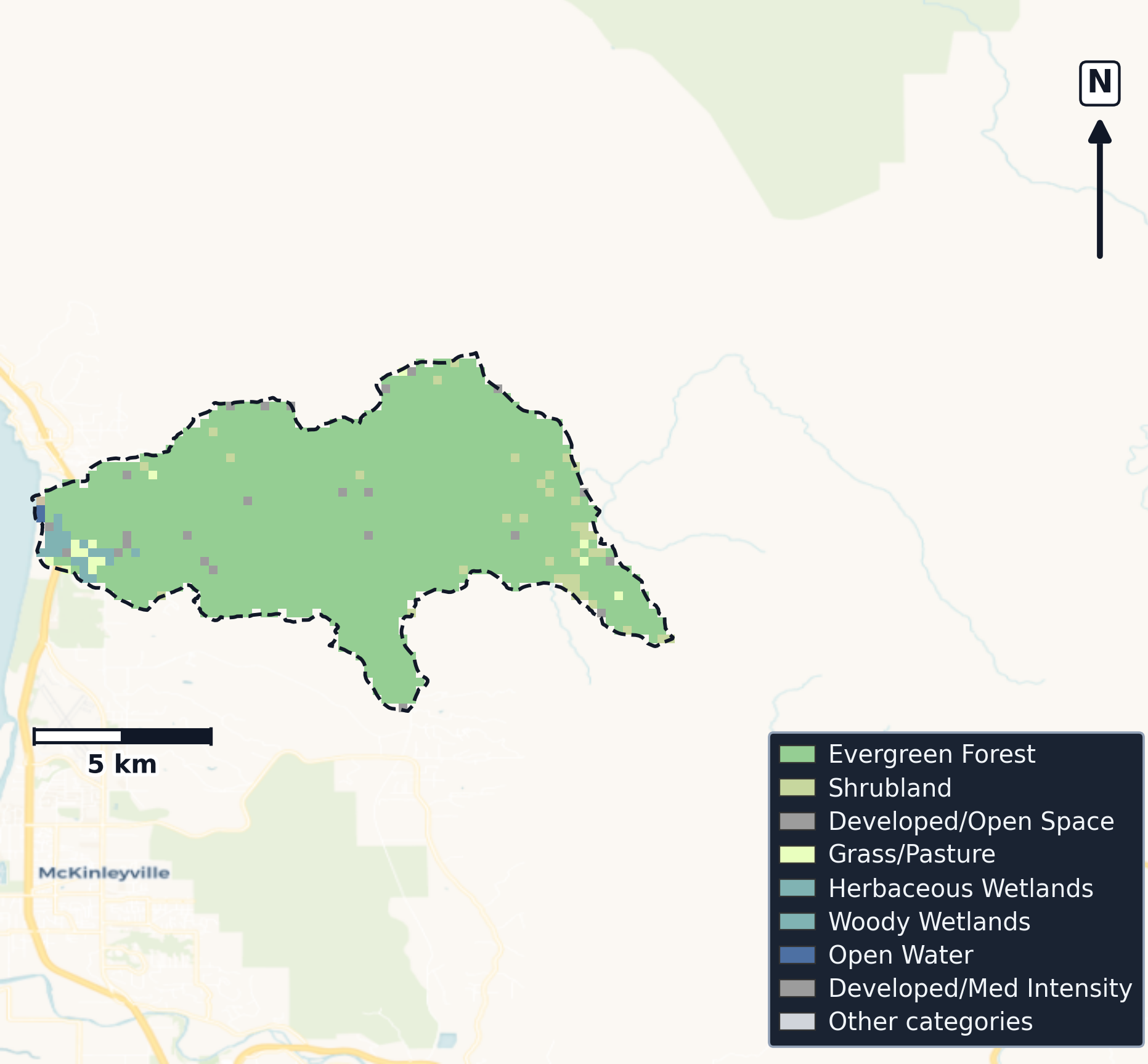 Mad-Redwood · California — Cropland Data Layer land use, basin clip