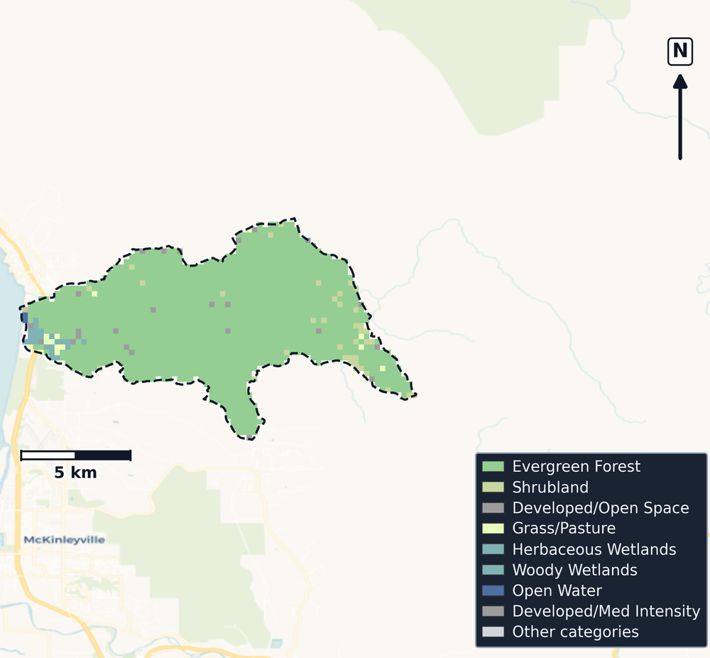 Mad-Redwood · California — Cropland Data Layer land use, basin clip
