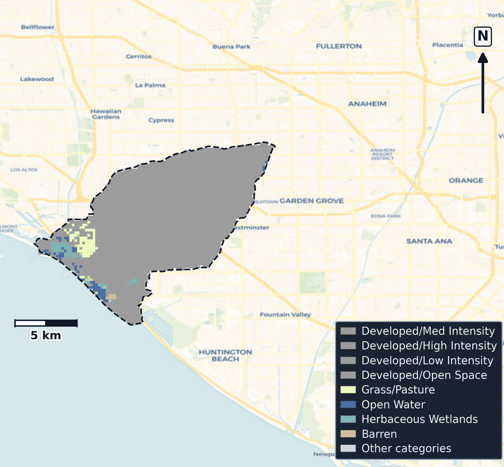 Seal Beach · California — Cropland Data Layer land use, basin clip
