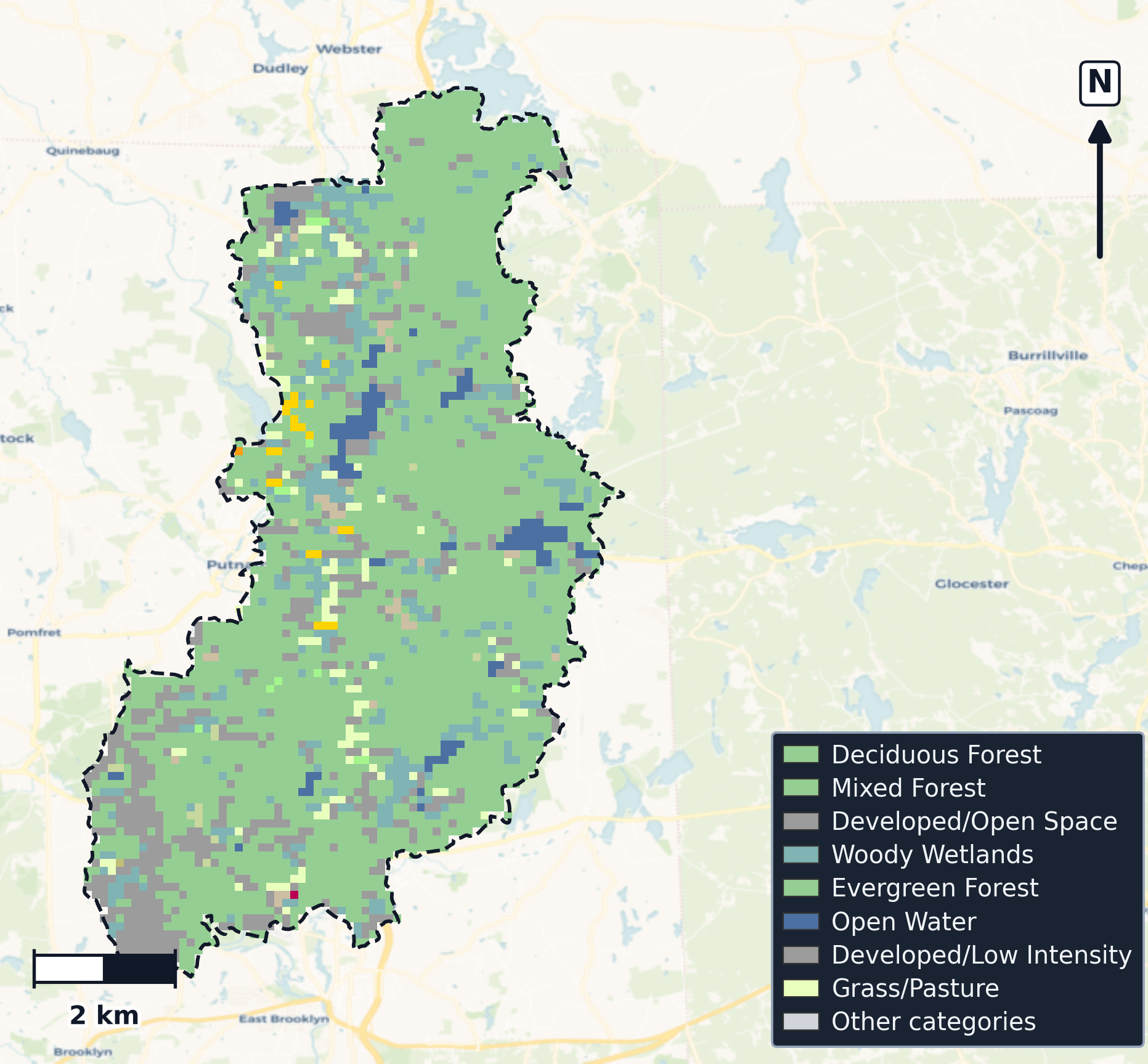 Quinebaug River · Connecticut — Cropland Data Layer land use, basin clip