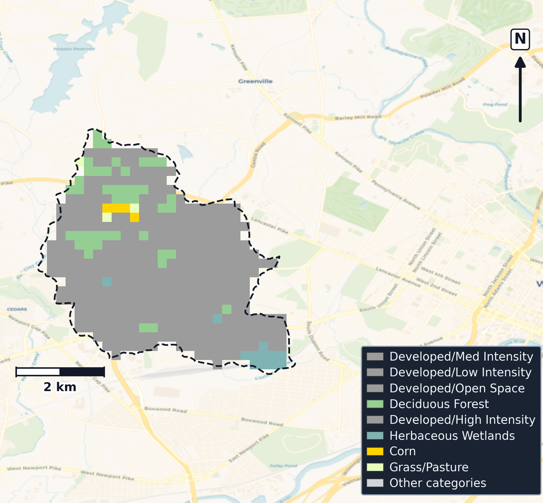 Brandywine-Christina · Delaware — Cropland Data Layer land use, basin clip