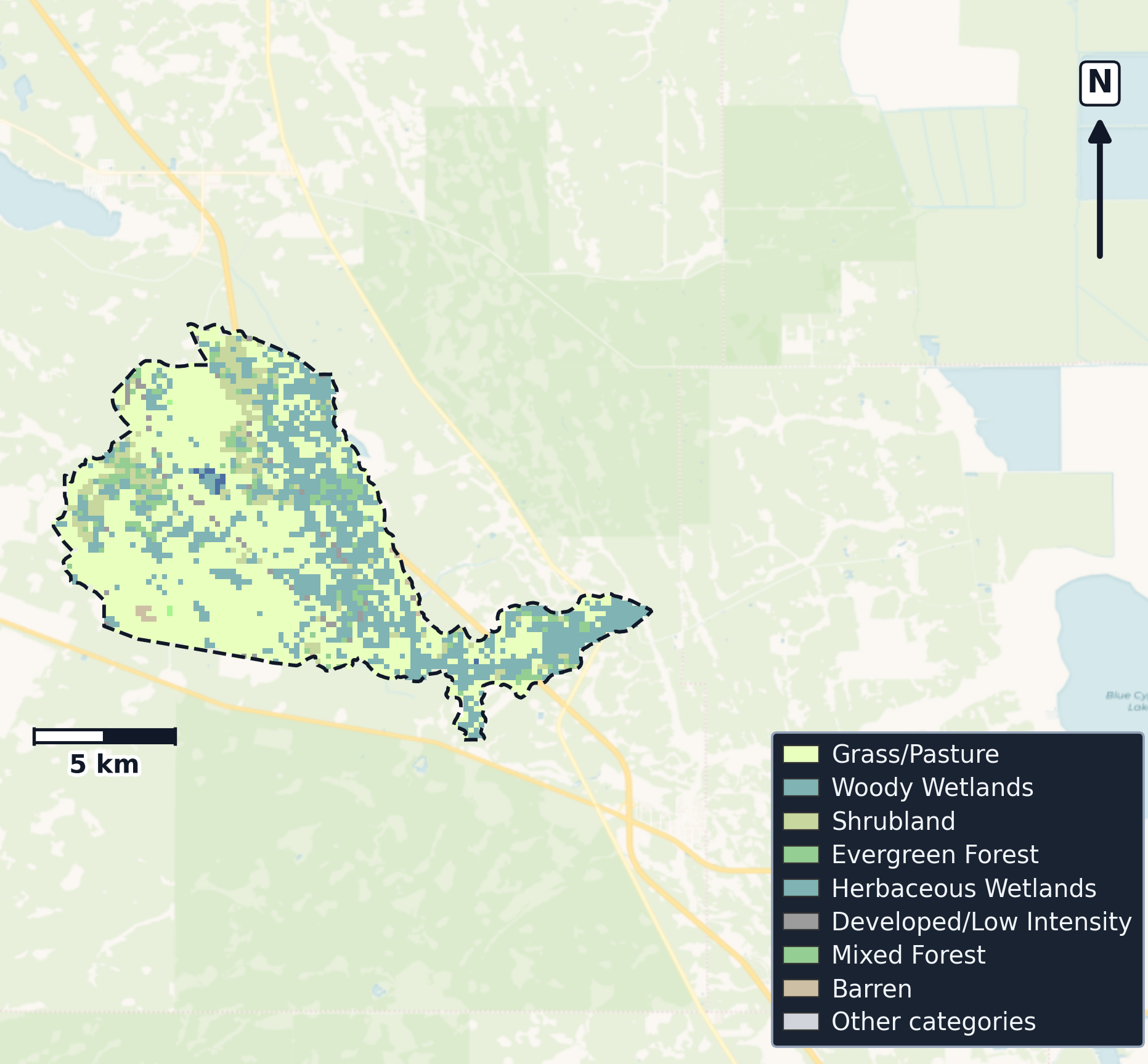 Upper St. Johns · Florida — Cropland Data Layer land use, basin clip