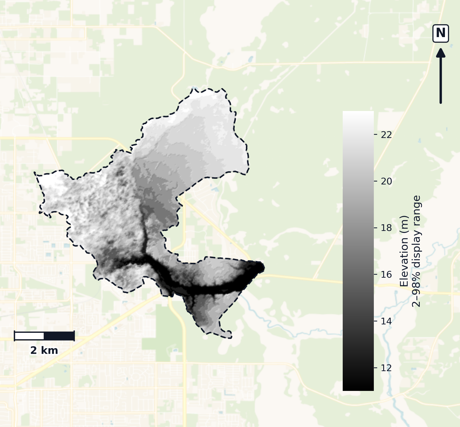 Oklawaha · Florida — DEM hillshade, basin mask (same layout as flood-report maps)