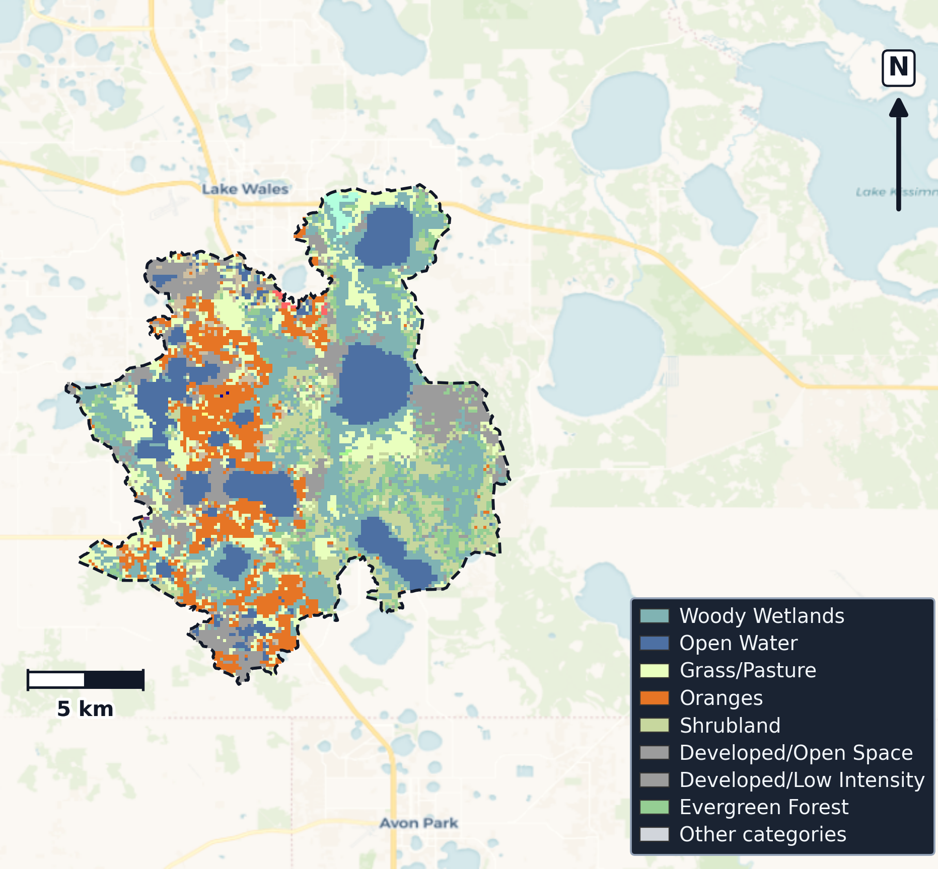 Kissimmee · Florida — Cropland Data Layer land use, basin clip