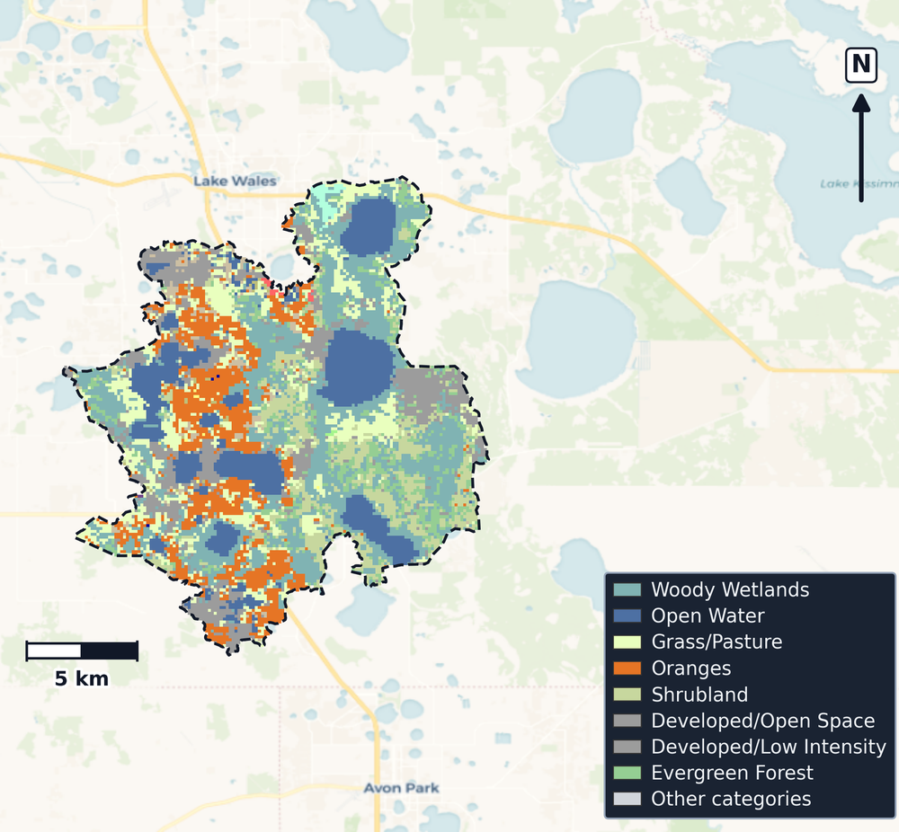Kissimmee · Florida — Cropland Data Layer land use, basin clip