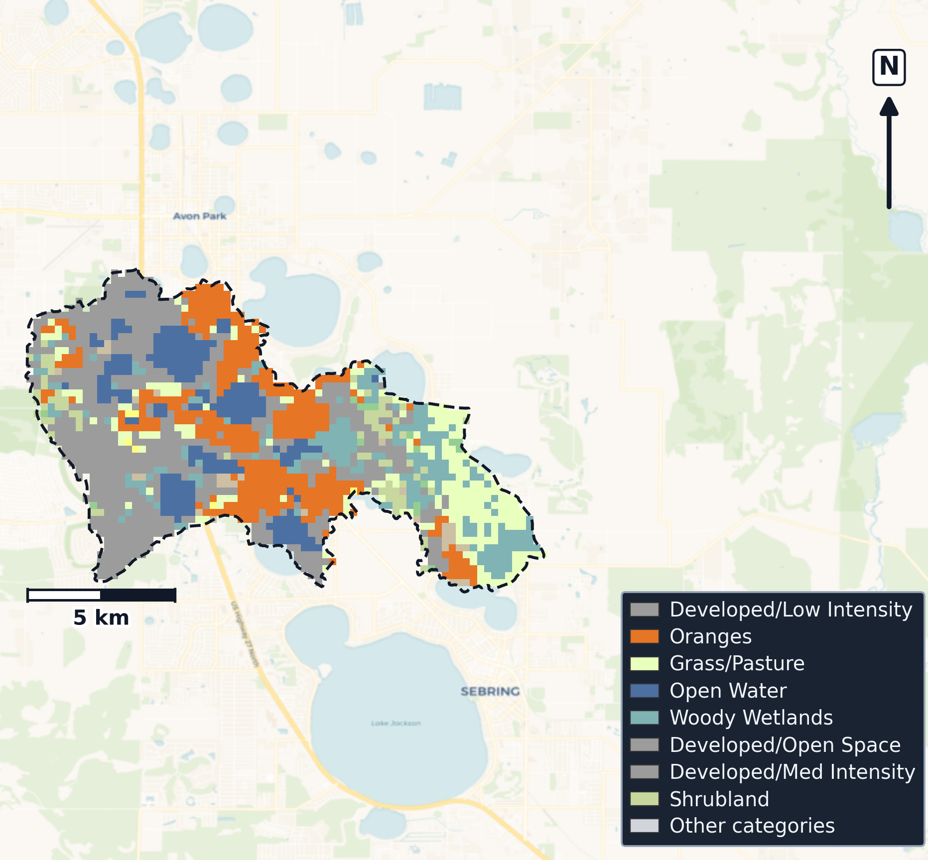 Kissimmee · Florida — Cropland Data Layer land use, basin clip