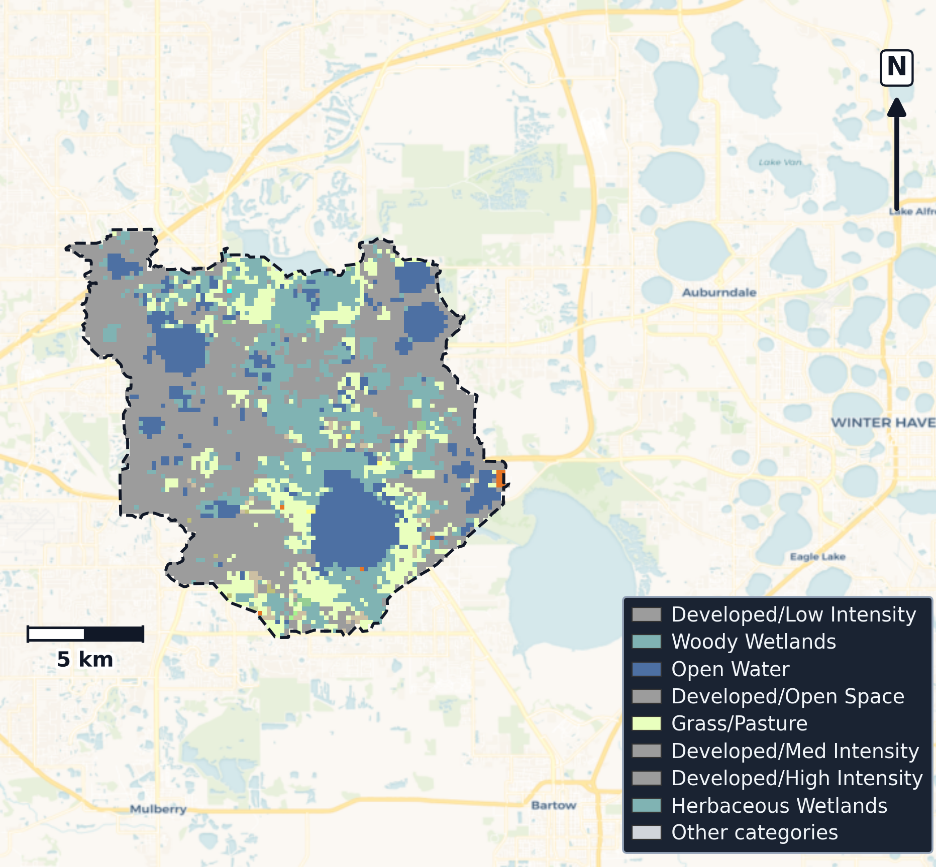Peace · Florida — Cropland Data Layer land use, basin clip