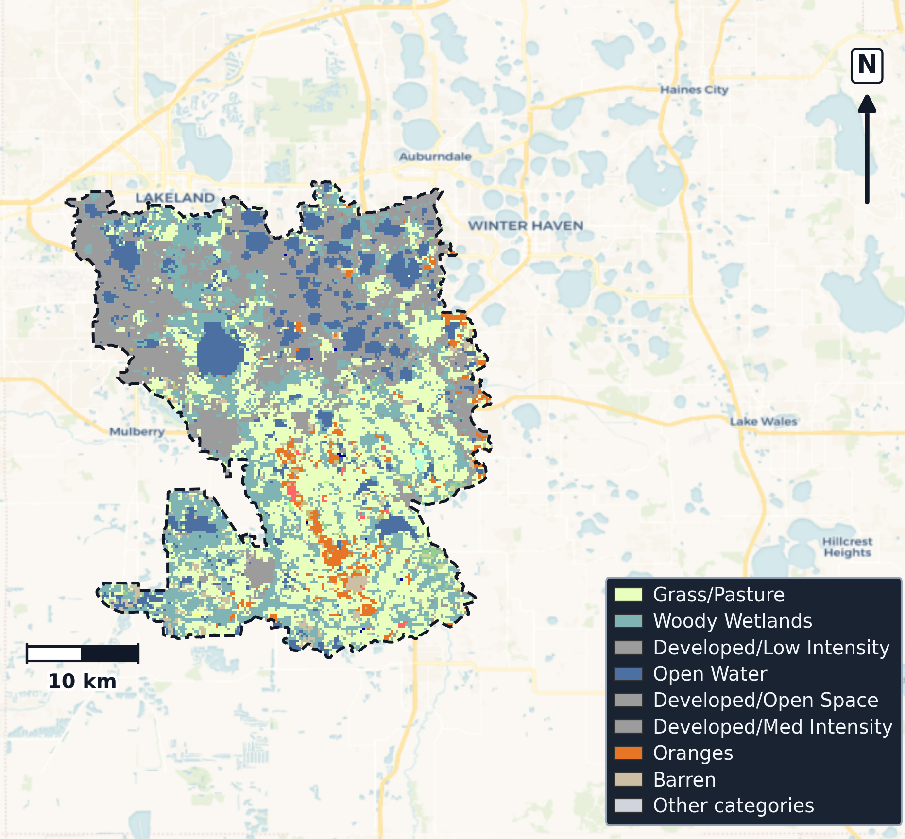 Peace · Florida — Cropland Data Layer land use, basin clip