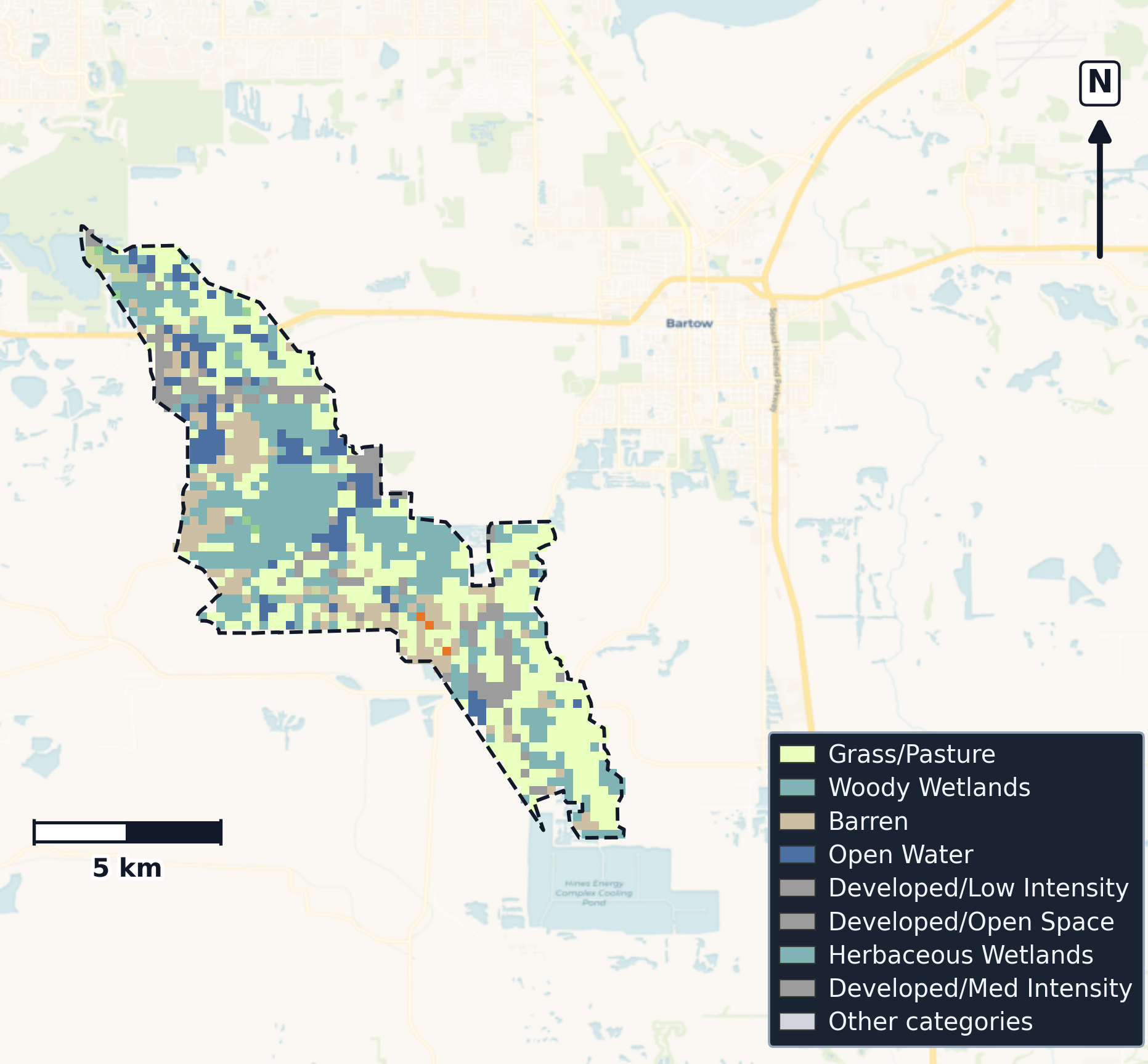 Peace · Florida — Cropland Data Layer land use, basin clip