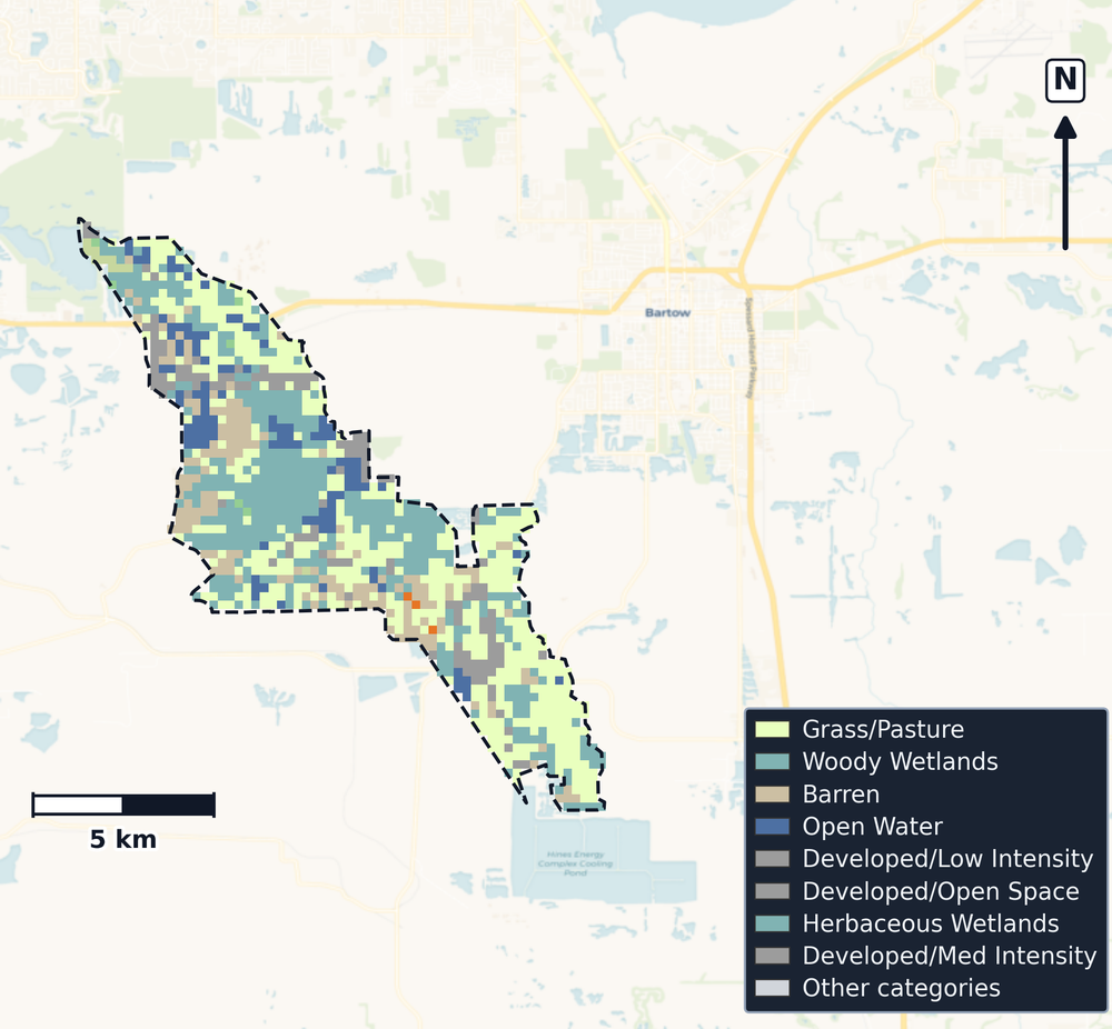 Peace · Florida — Cropland Data Layer land use, basin clip