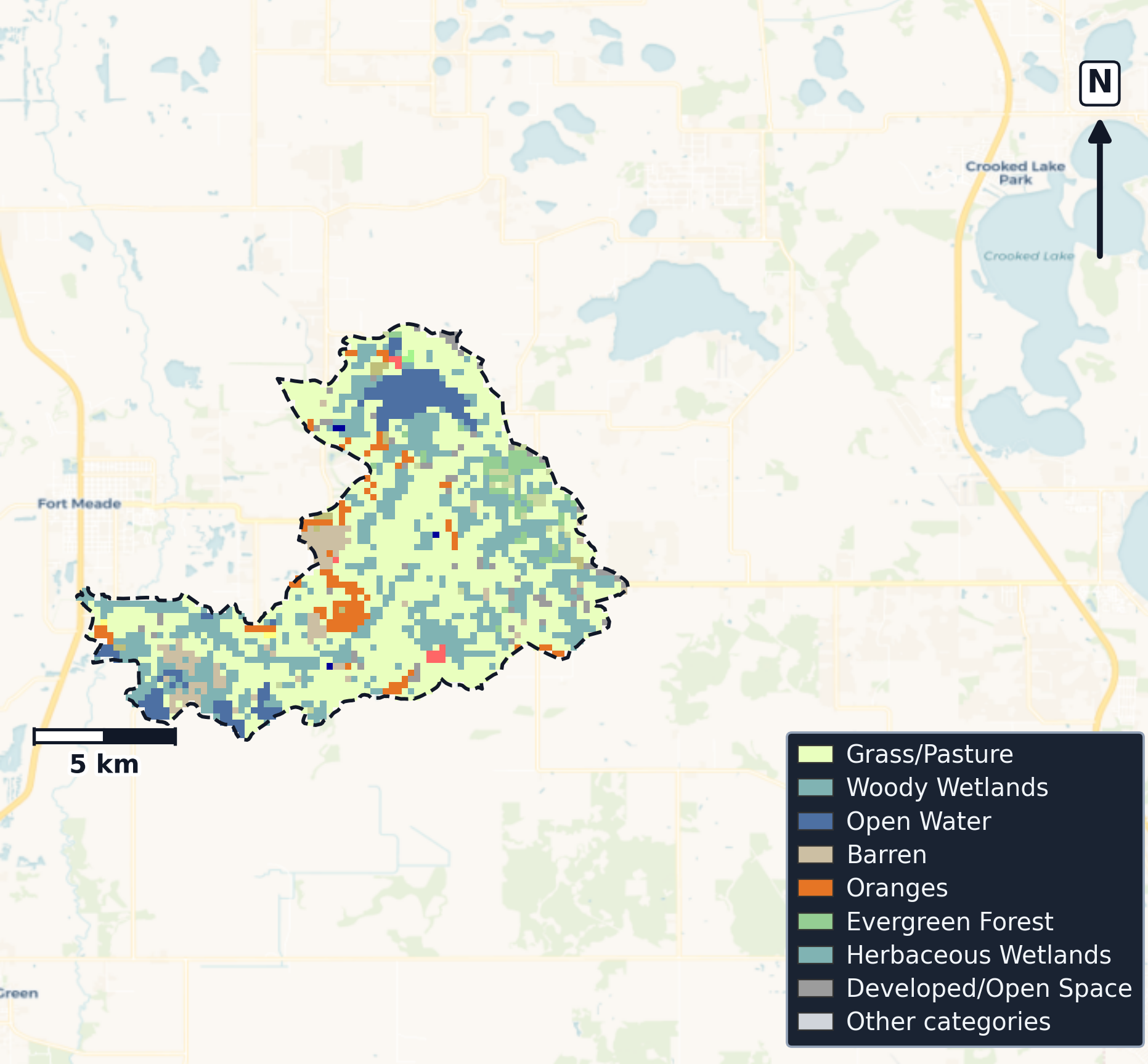 Peace · Florida — Cropland Data Layer land use, basin clip