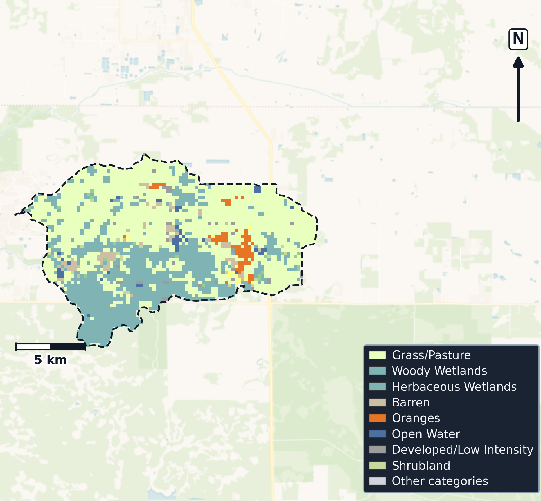 Peace · Florida — Cropland Data Layer land use, basin clip