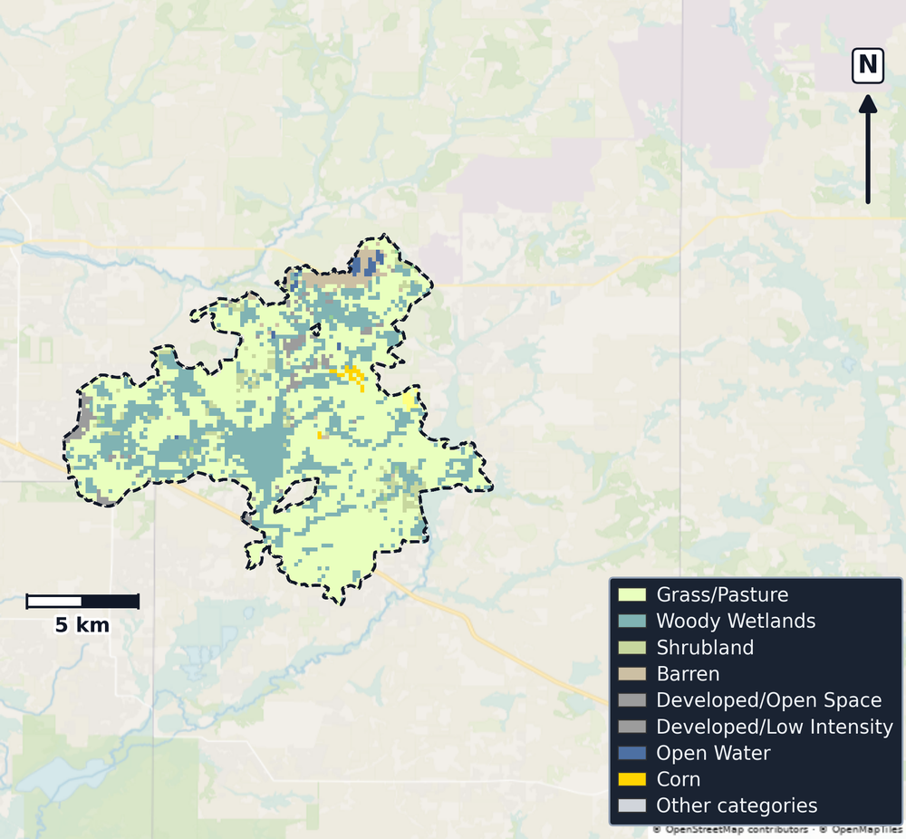 Myakka · Florida — Cropland Data Layer land use, basin clip