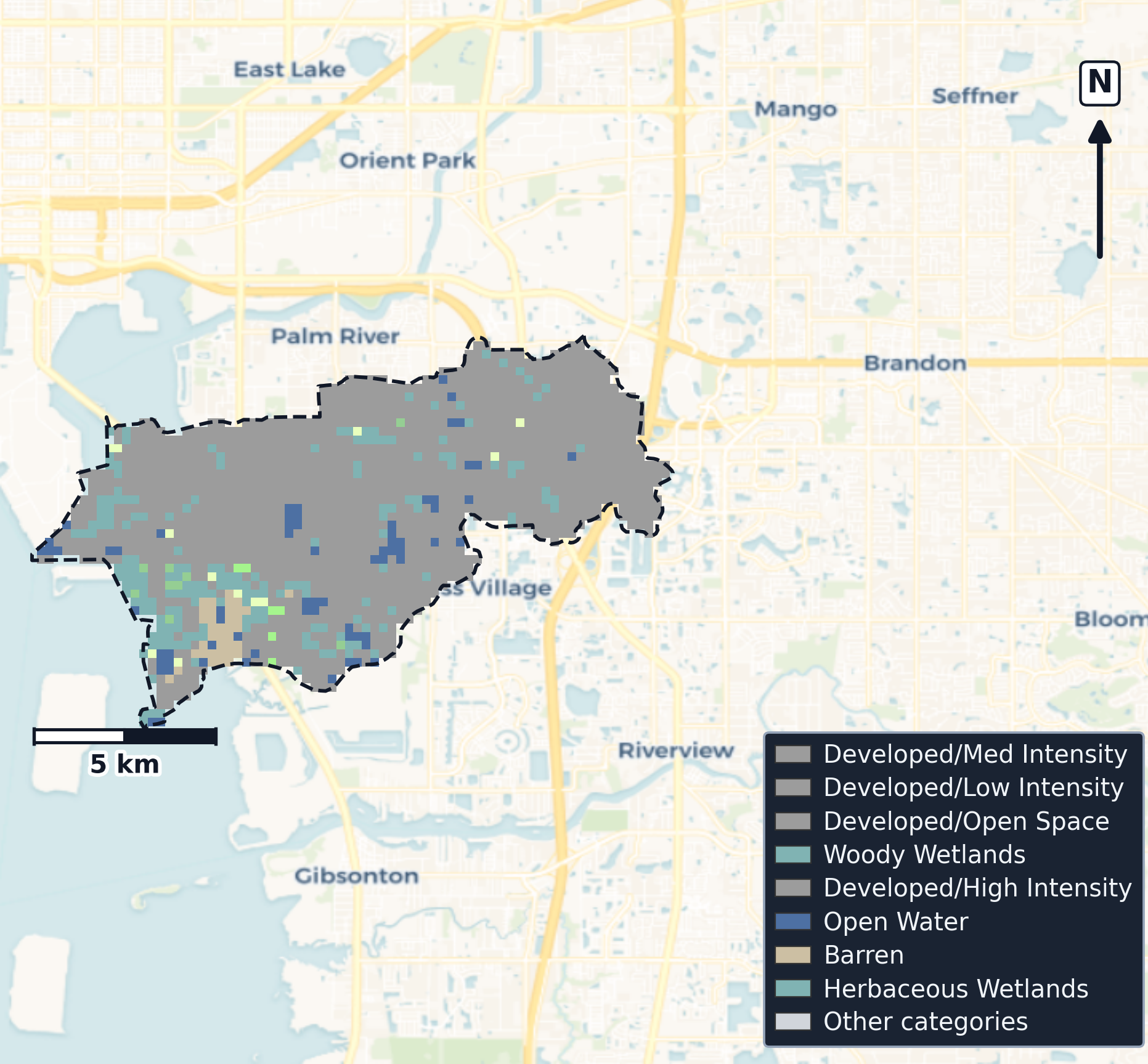 Tampa Bay · Florida — Cropland Data Layer land use, basin clip