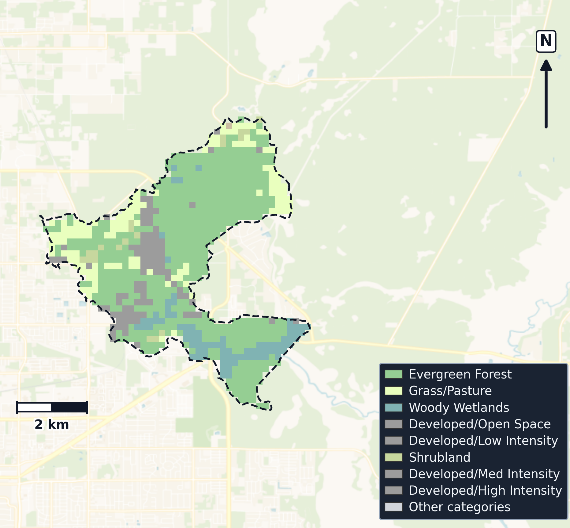 Oklawaha · Florida — Cropland Data Layer land use, basin clip