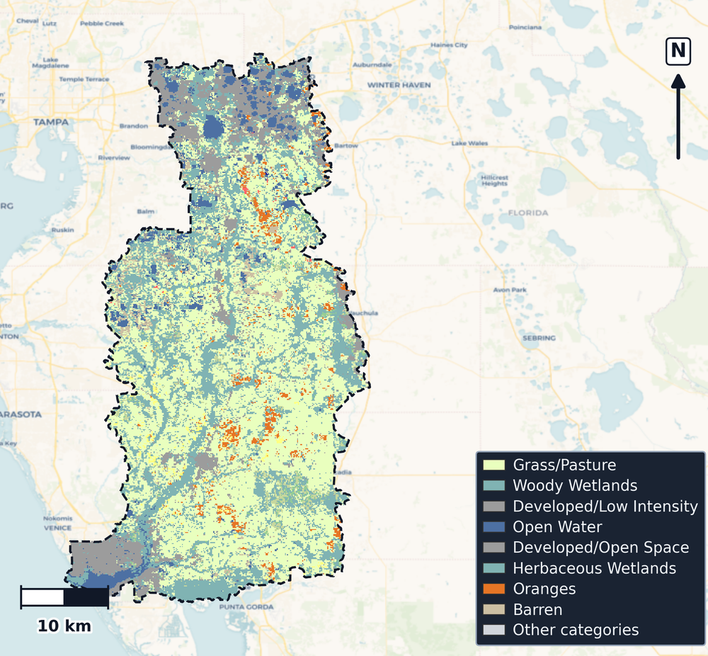 Peace · Florida — Cropland Data Layer land use, basin clip