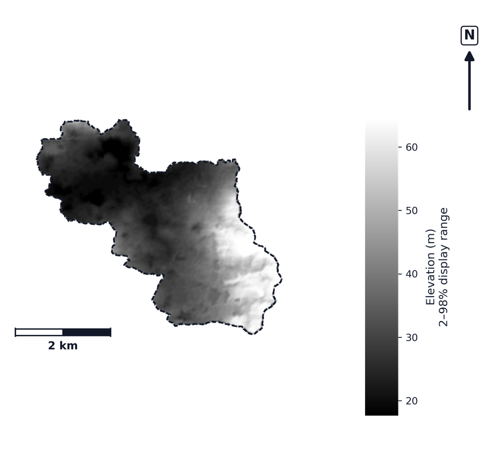 Crystal-Pithlachascotee · Florida — DEM hillshade, basin mask (same layout as flood-report maps)