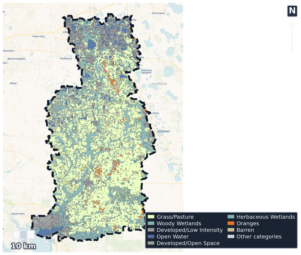 Peace · Florida — Cropland Data Layer land use, basin clip