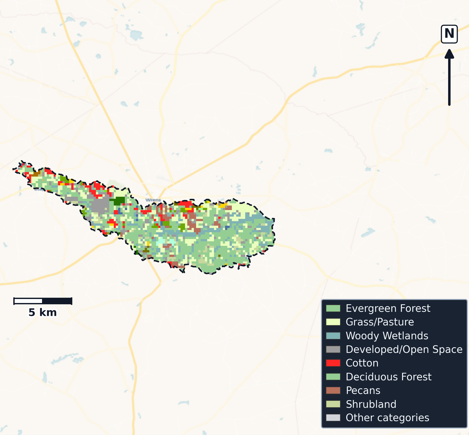 Brier · Georgia — Cropland Data Layer land use, basin clip