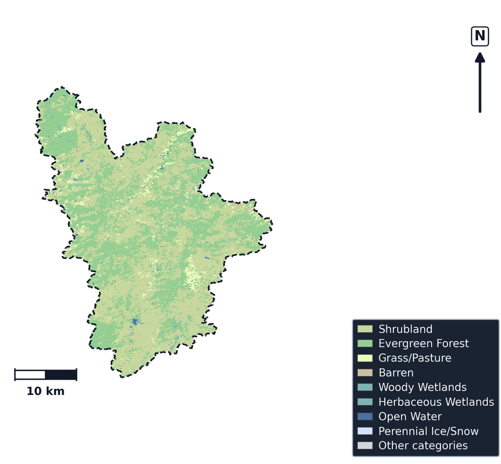 South Fork Salmon · Idaho — Cropland Data Layer land use, basin clip