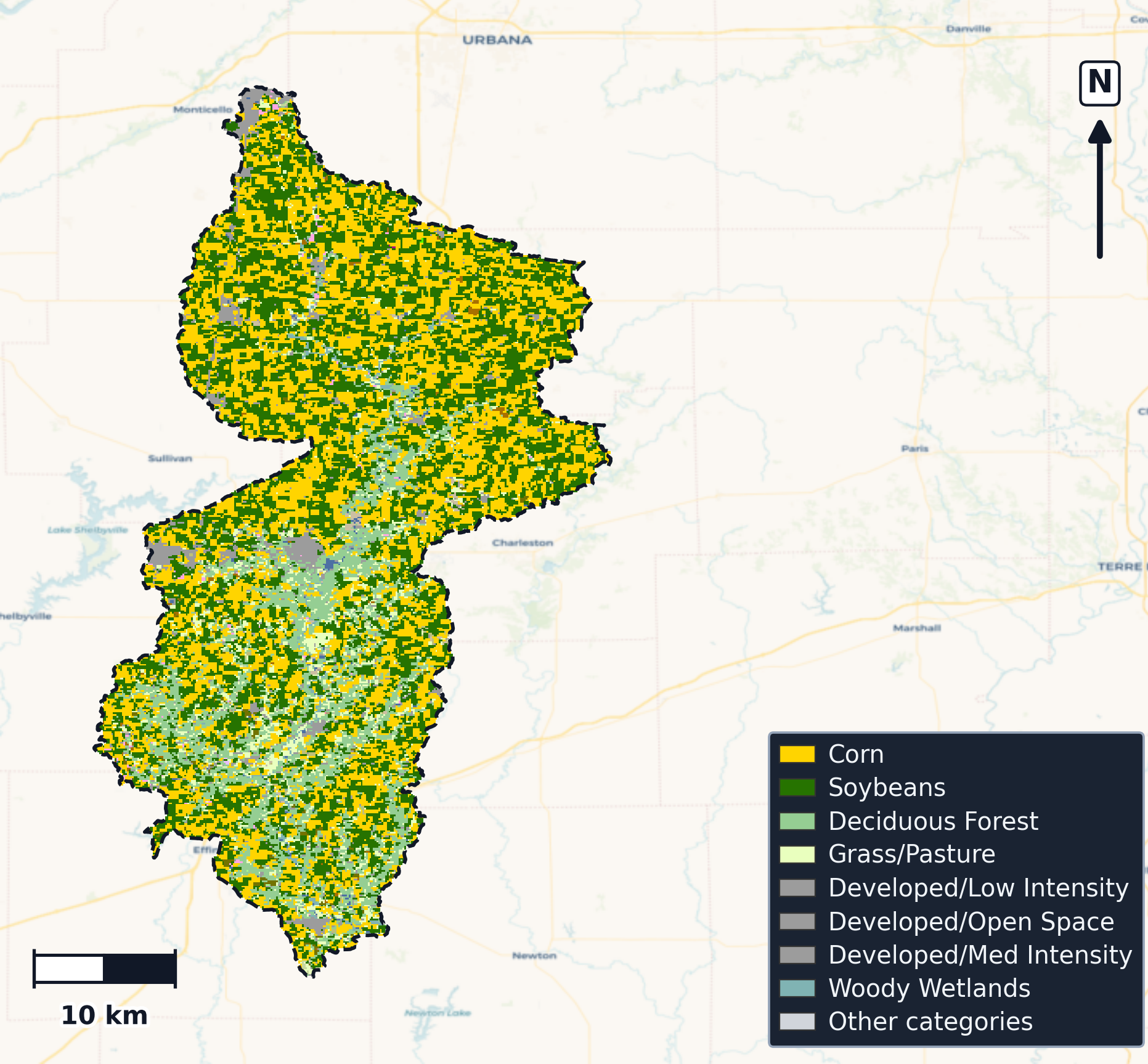 Embarras · Illinois — Cropland Data Layer land use, basin clip