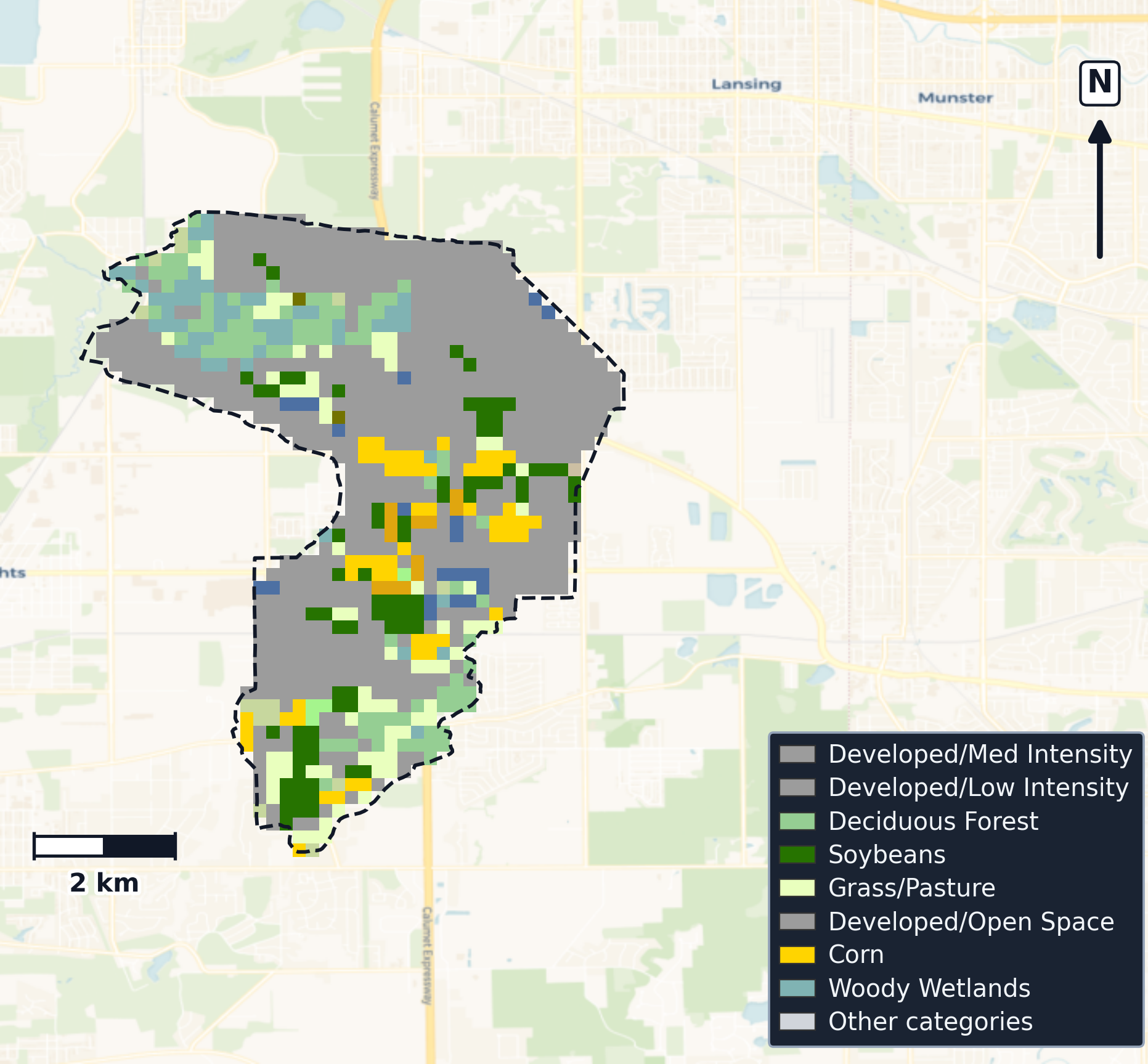 Chicago · Illinois — Cropland Data Layer land use, basin clip