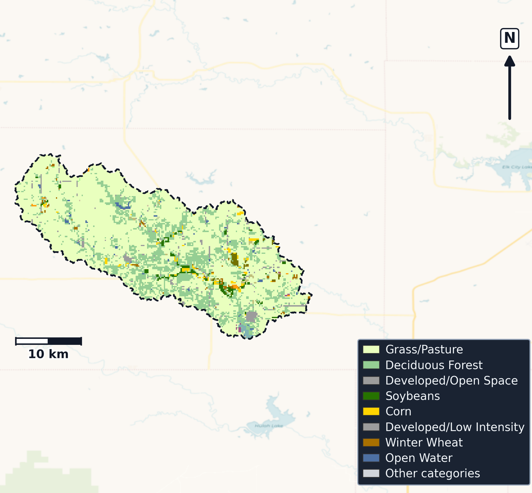 Caney · Kansas — Cropland Data Layer land use, basin clip