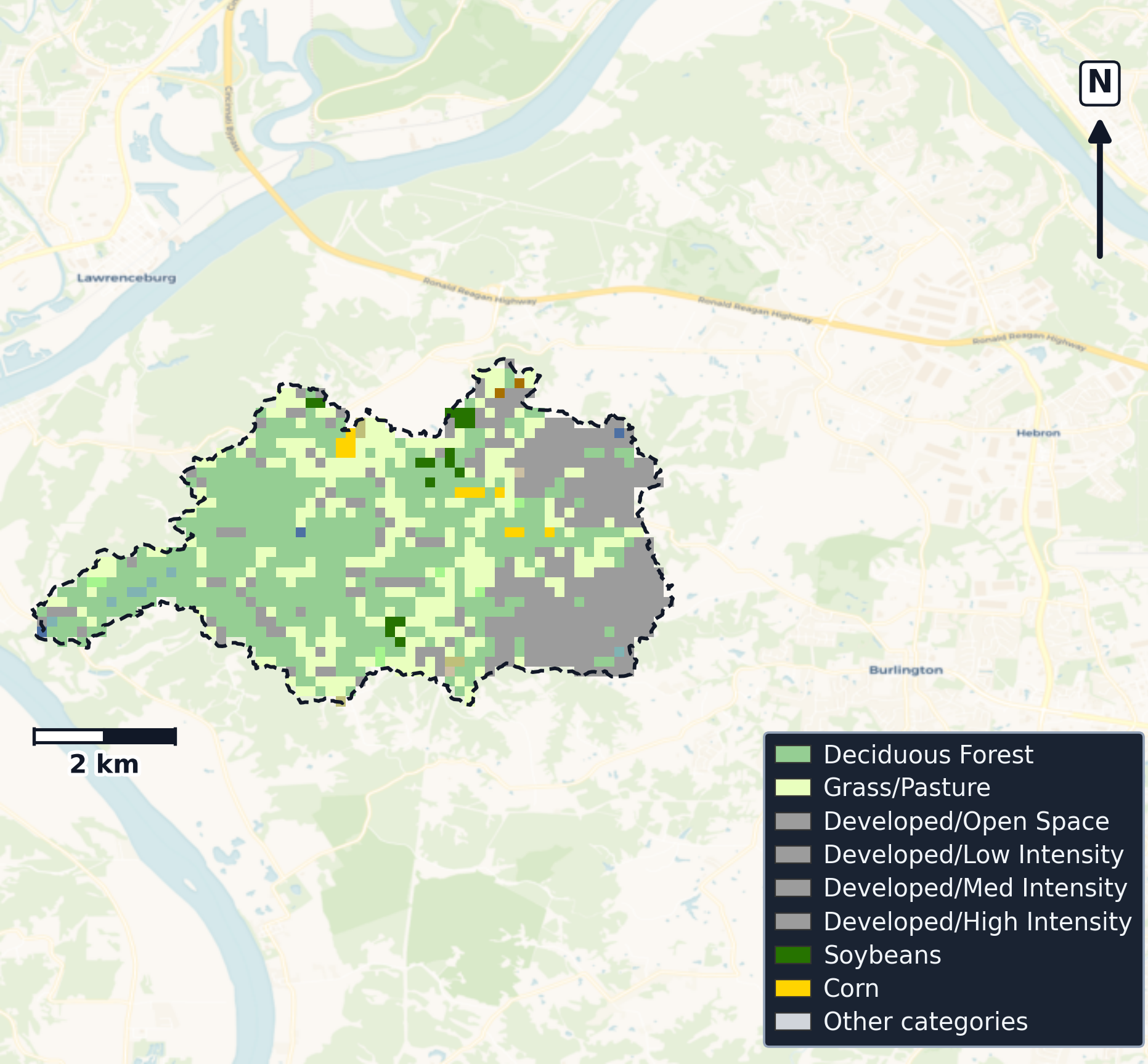 Middle Ohio-Laughery · Kentucky — Cropland Data Layer land use, basin clip