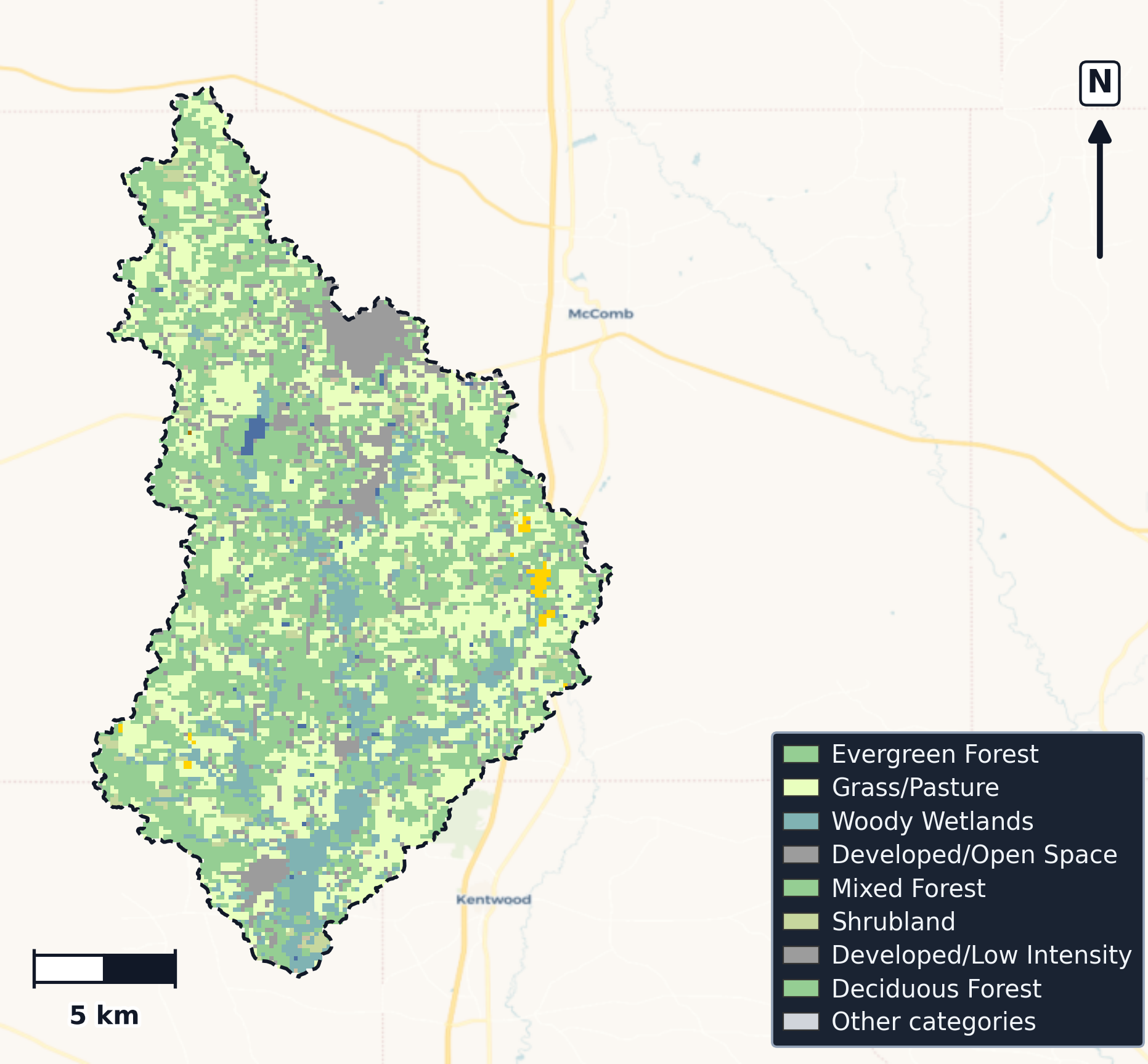 Tangipahoa · Louisiana — Cropland Data Layer land use, basin clip
