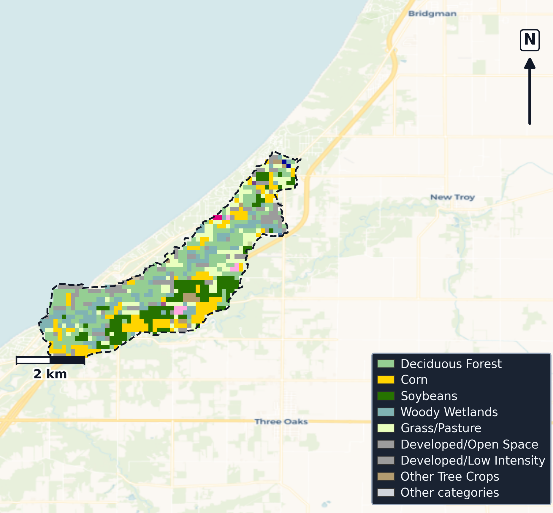 Little Calumet-Galien · Michigan — Cropland Data Layer land use, basin clip