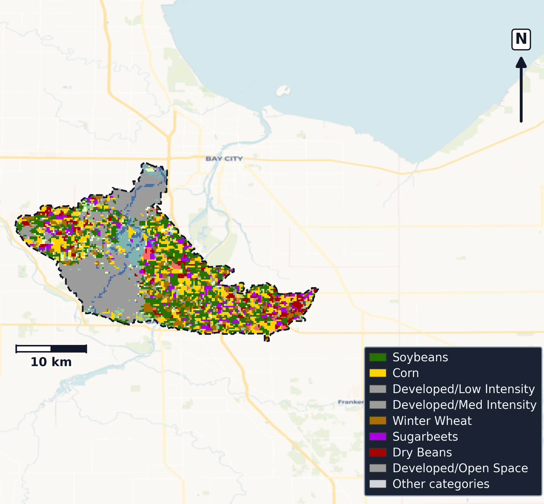 Saginaw · Michigan — Cropland Data Layer land use, basin clip