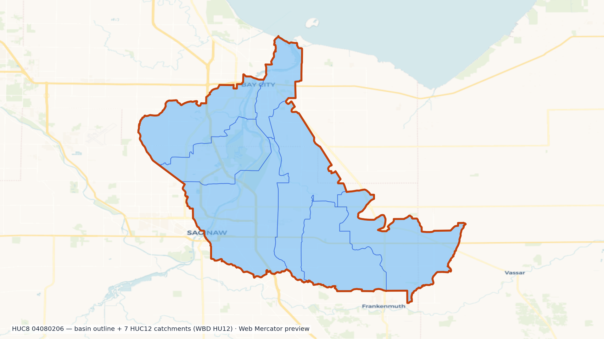 Saginaw watershed — HUC8 04080206 (USGS WBD)