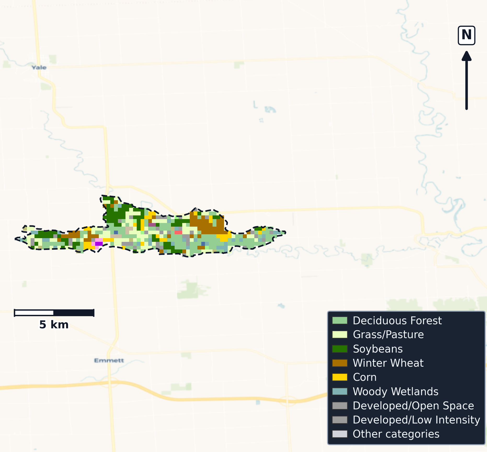 St. Clair · Michigan — Cropland Data Layer land use, basin clip