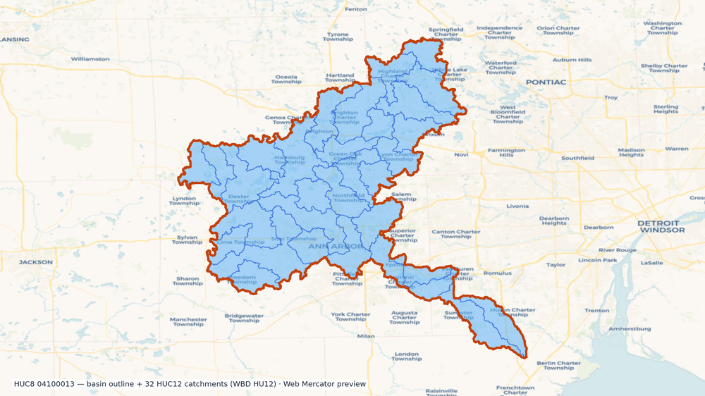 Huron watershed — HUC8 04100013 (USGS WBD)