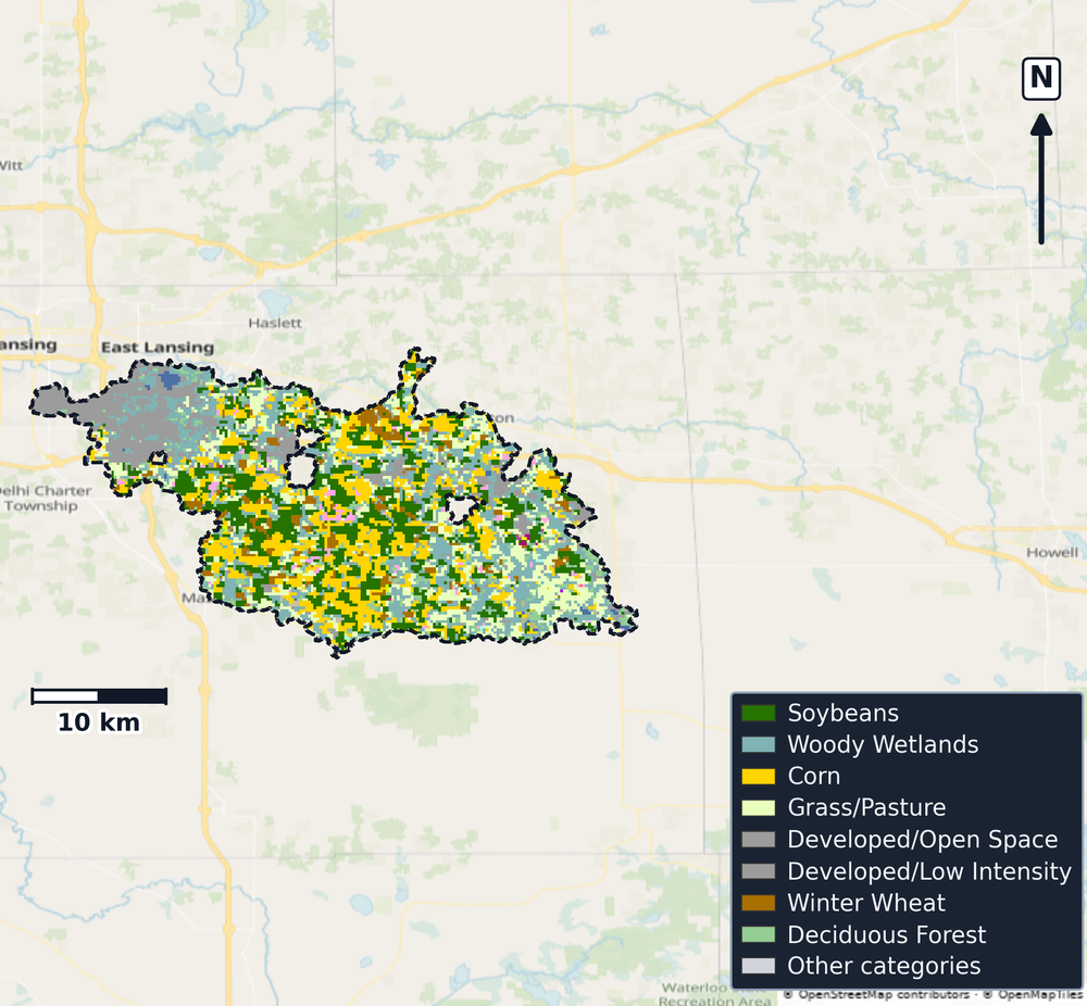 Upper Grand · Michigan — Cropland Data Layer land use, basin clip
