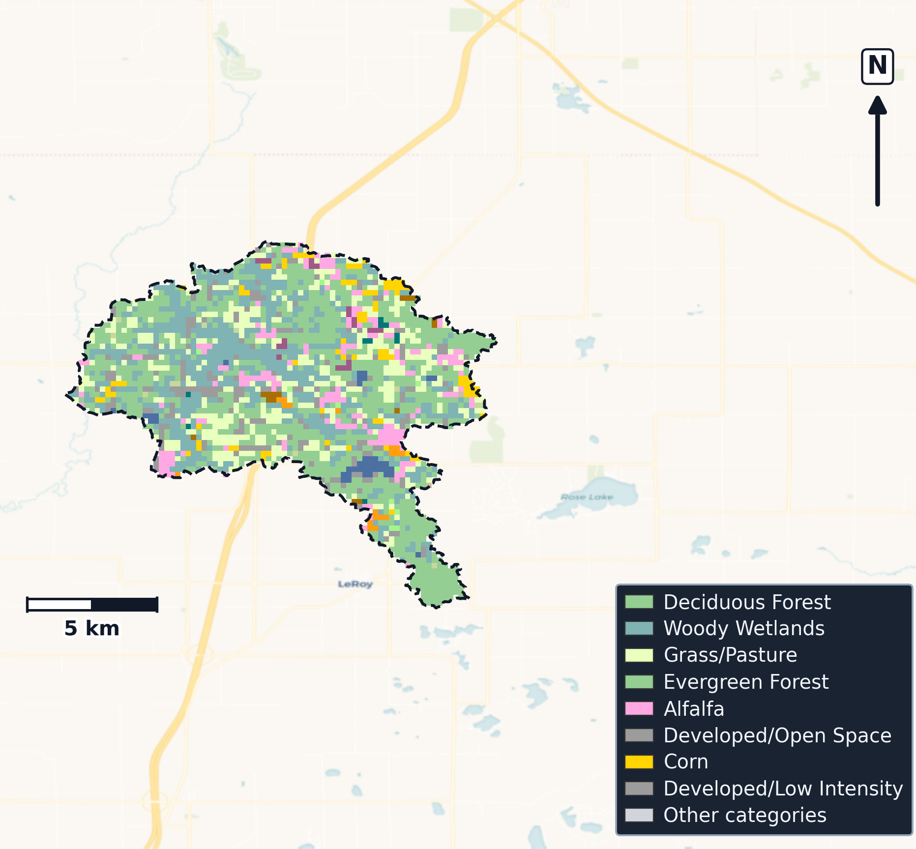Manistee · Michigan — Cropland Data Layer land use, basin clip