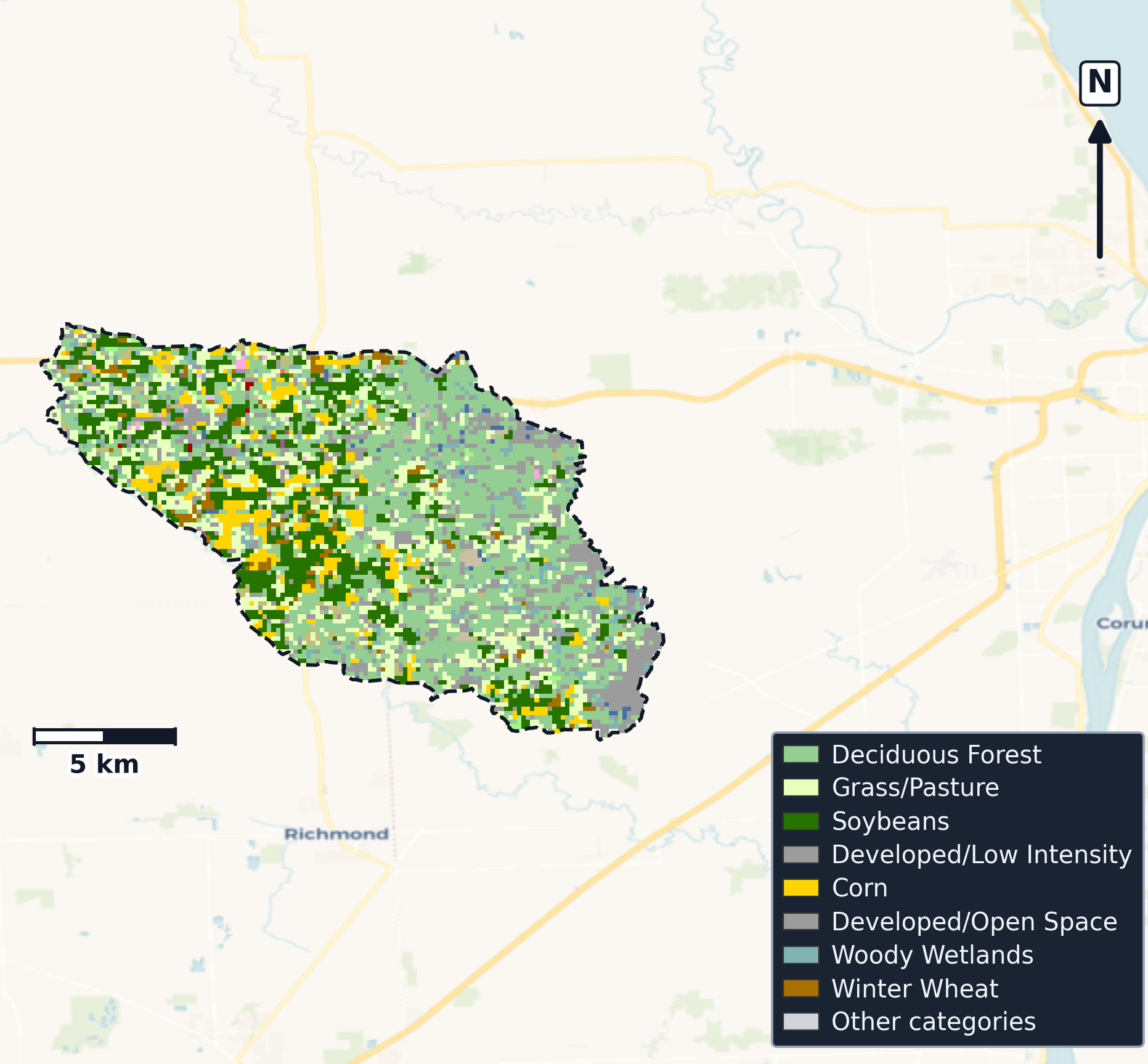 St. Clair · Michigan — Cropland Data Layer land use, basin clip