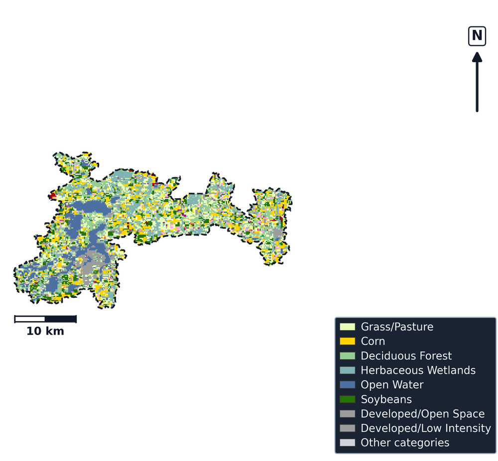 Long Prairie · Minnesota — Cropland Data Layer land use, basin clip