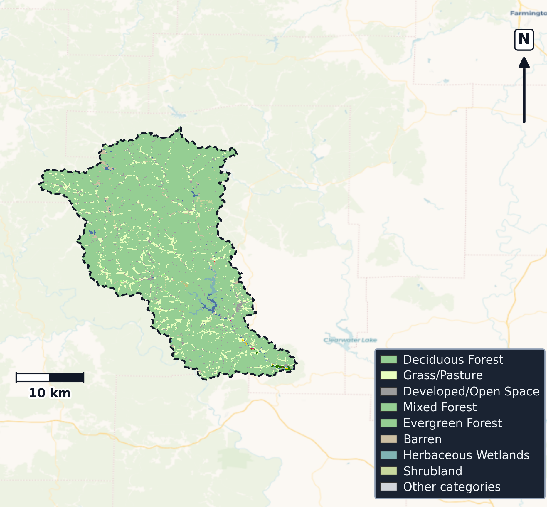 Upper Black · Missouri — Cropland Data Layer land use, basin clip