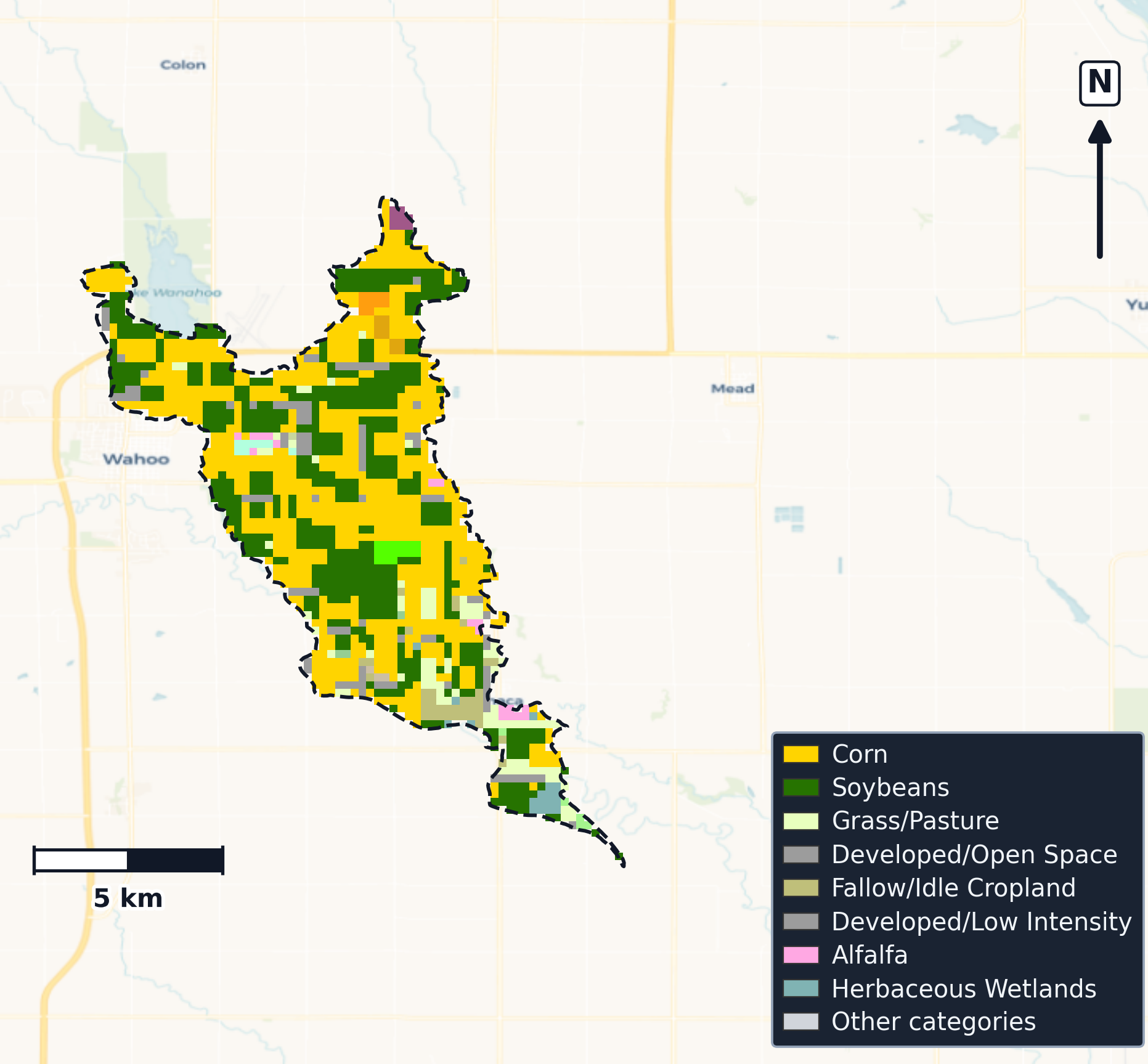 Salt · Nebraska — Cropland Data Layer land use, basin clip