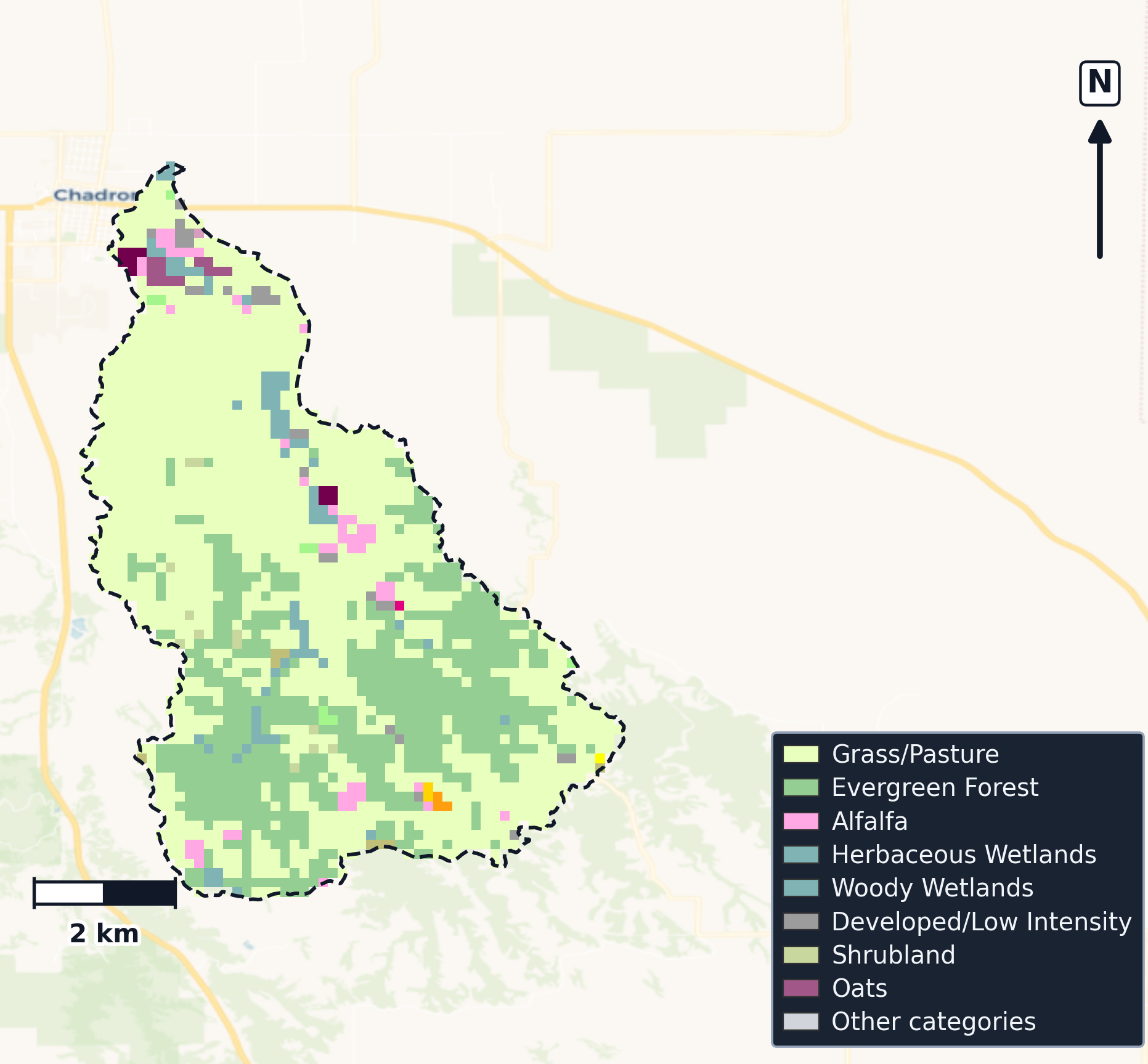 Upper White · Nebraska — Cropland Data Layer land use, basin clip