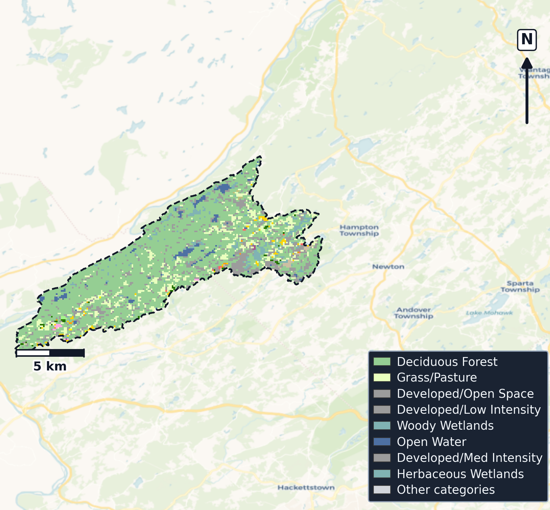 Middle Delaware-Musconetcong · New Jersey — Cropland Data Layer land use, basin clip
