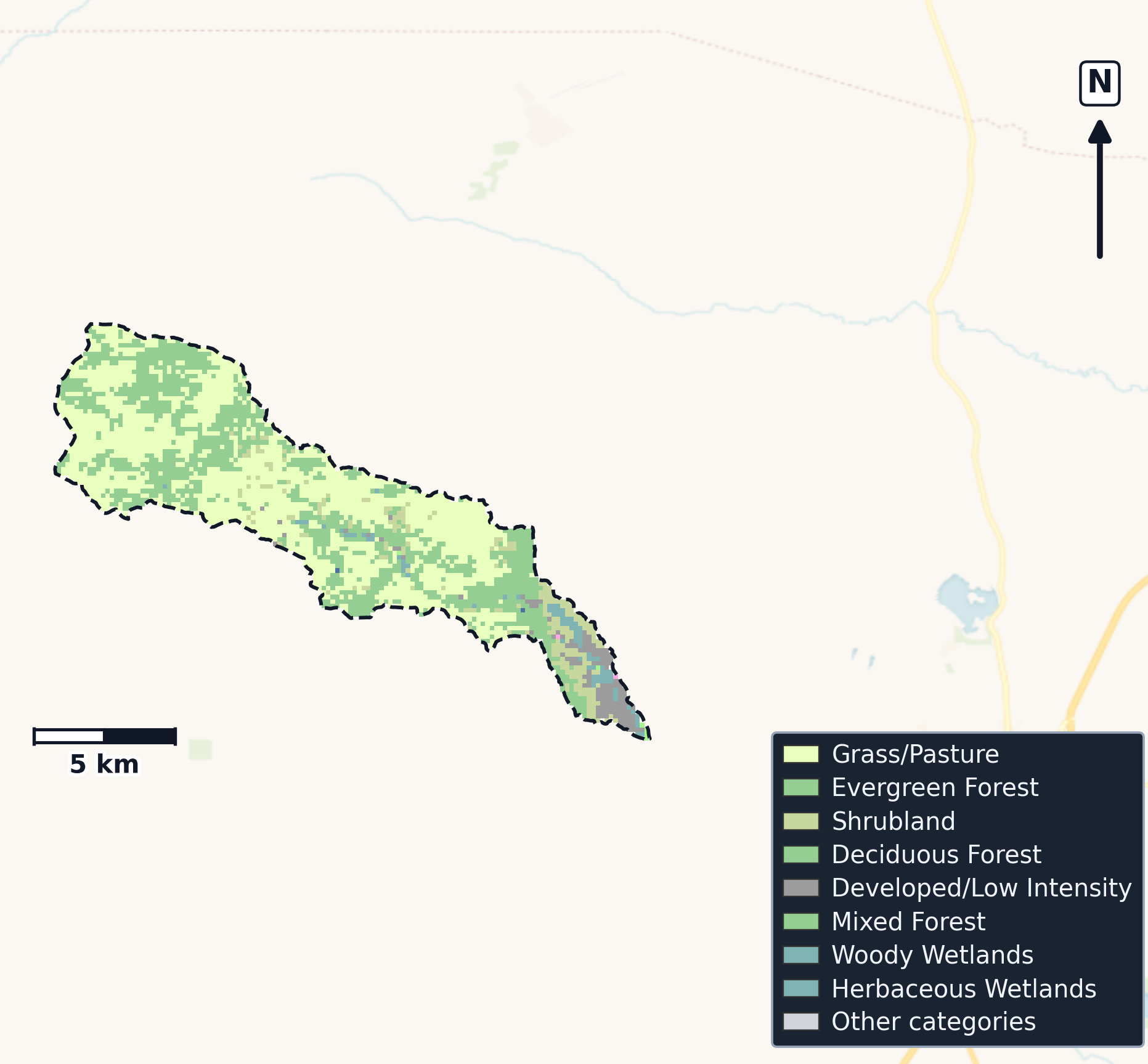 Pecos Headwaters · New Mexico — Cropland Data Layer land use, basin clip